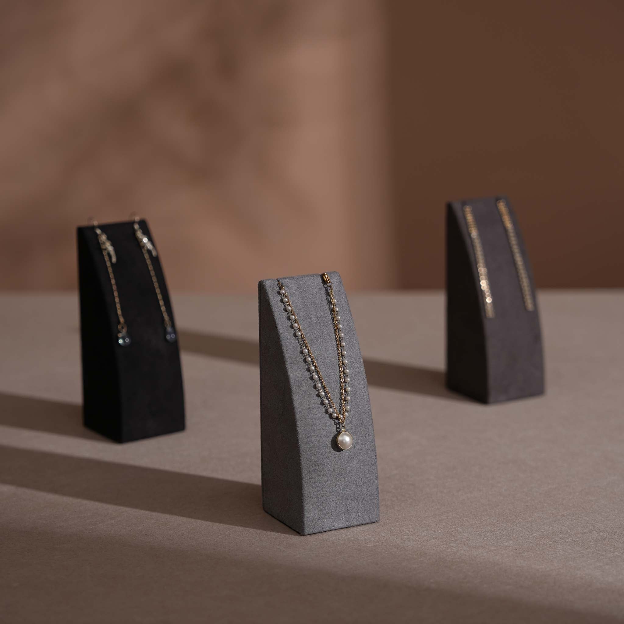 Dune Necklace & Earring Display Stand, Weighted Vegan Suede