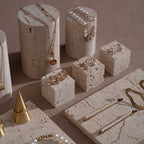 Yellow Travertine & Brass Jewelry Display Set | 11 Pieces