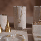 Yellow Travertine & Brass Jewelry Display Set | 11 Pieces