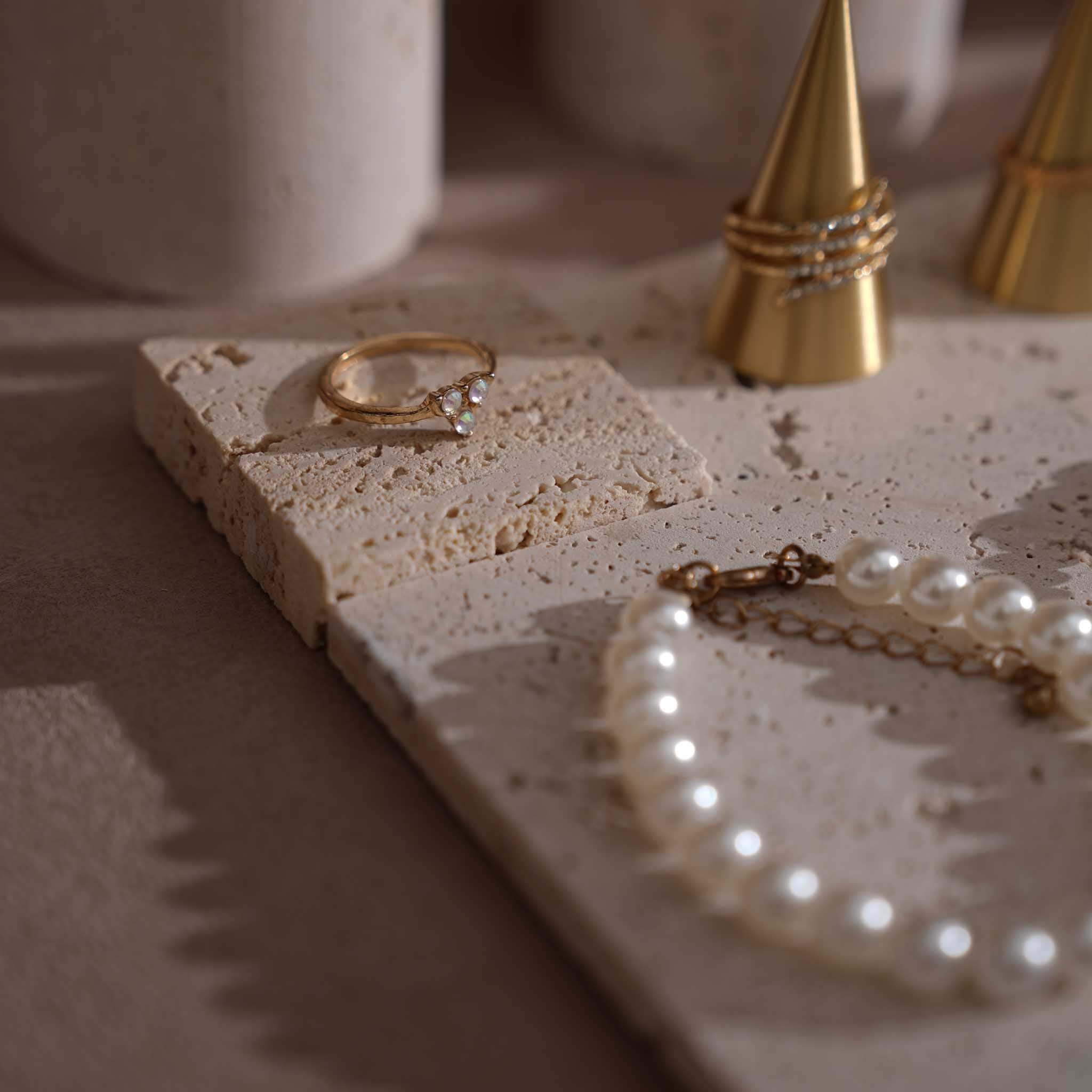 Yellow Travertine & Brass Jewelry Display Set | 11 Pieces
