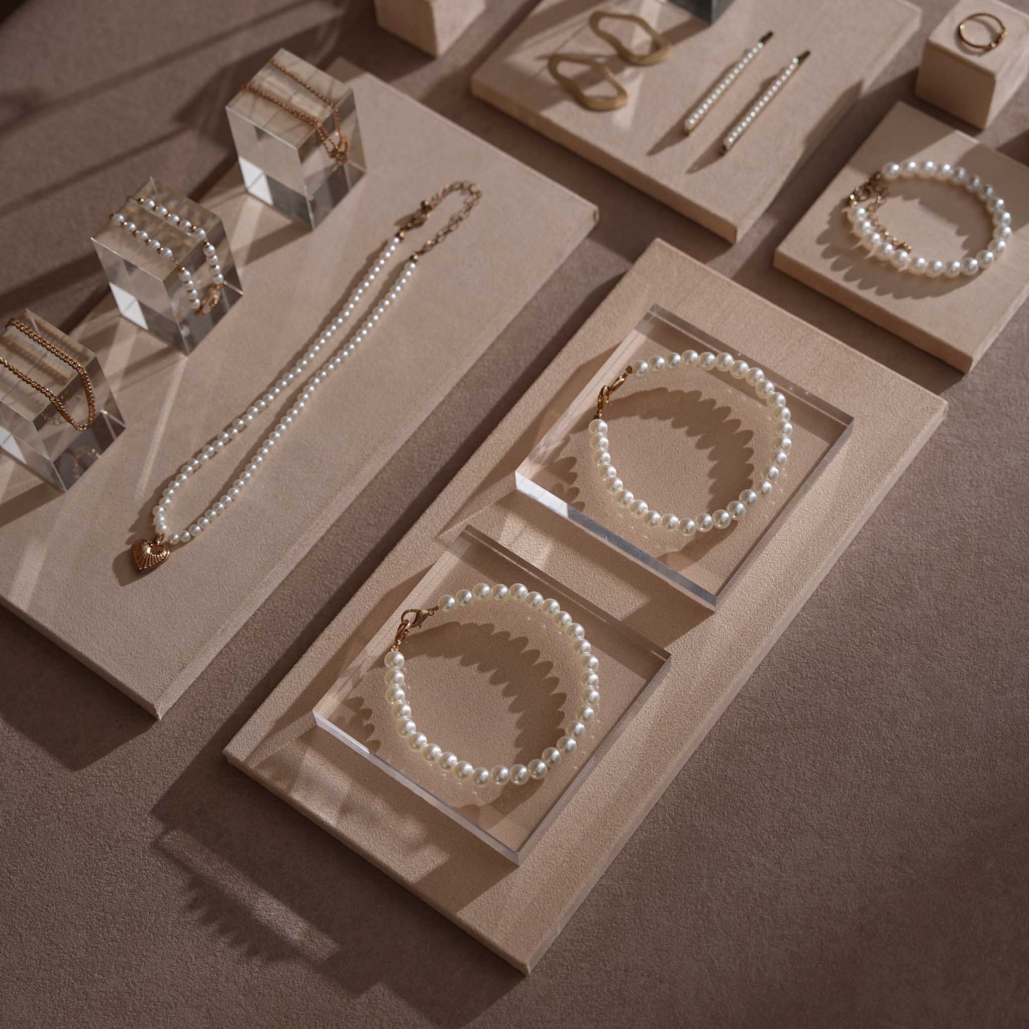 Beige Vagen suede Jewelry Display Set · 14-Piece
