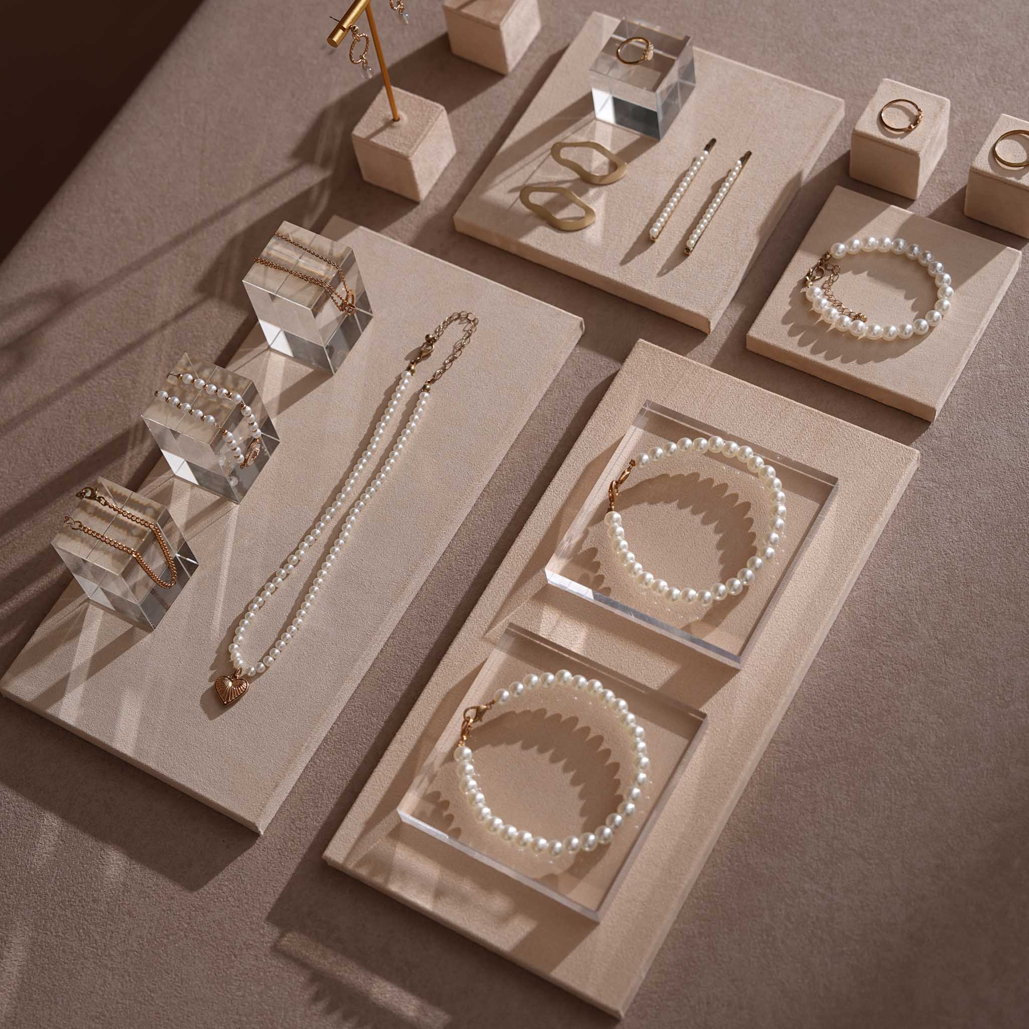 Beige Vagen suede Jewelry Display Set · 14-Piece