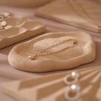 Cream White Jewelry Tray Set – Ring Dish, Bracelet Tray & Earring Holder, Vegan Suede