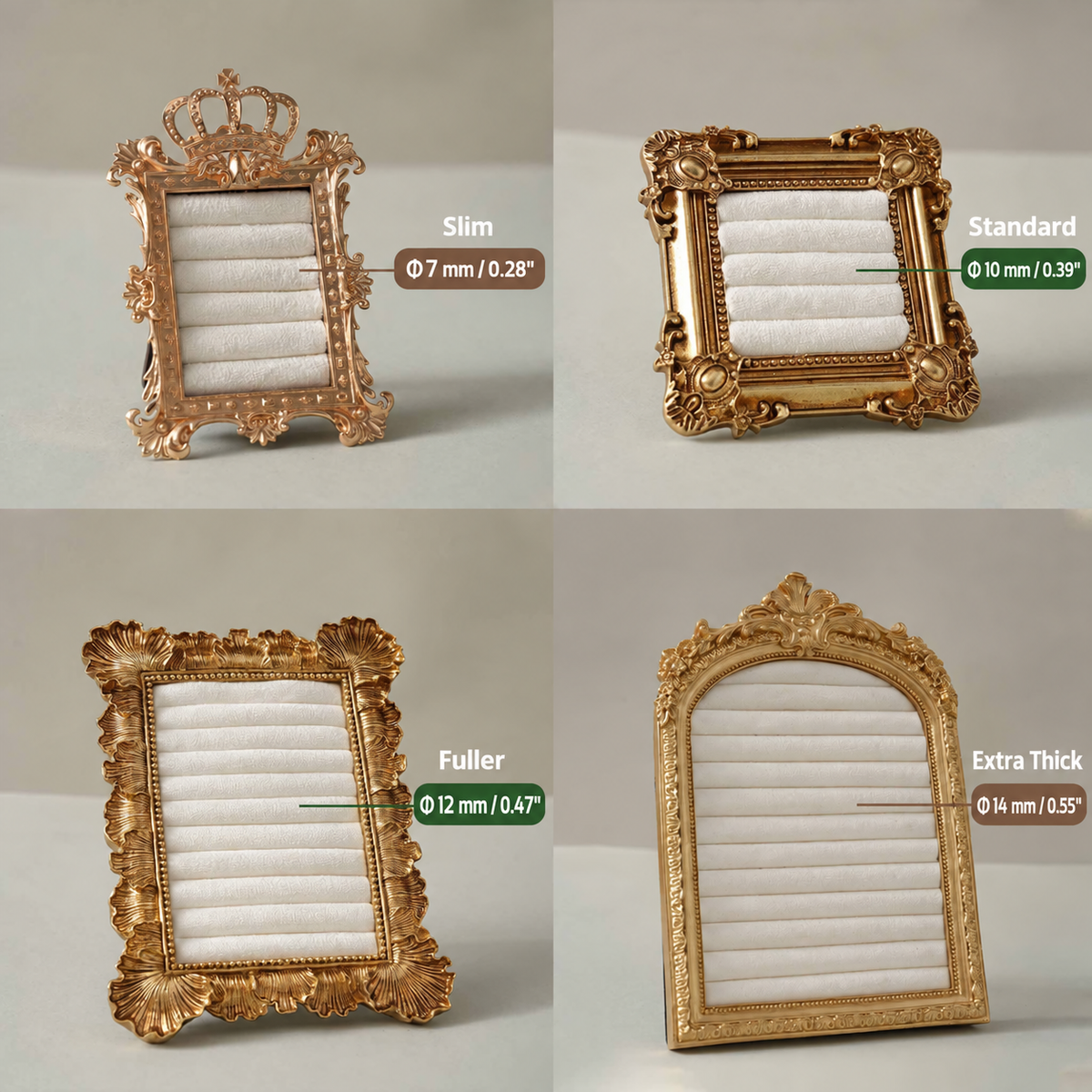 DIY Ring Display Frame Kit, Vegan Suede Roll Inserts for Jewelry Holder, Replacement Foam Rolls to Repair or Make Your Own Tray, 4 Sizes