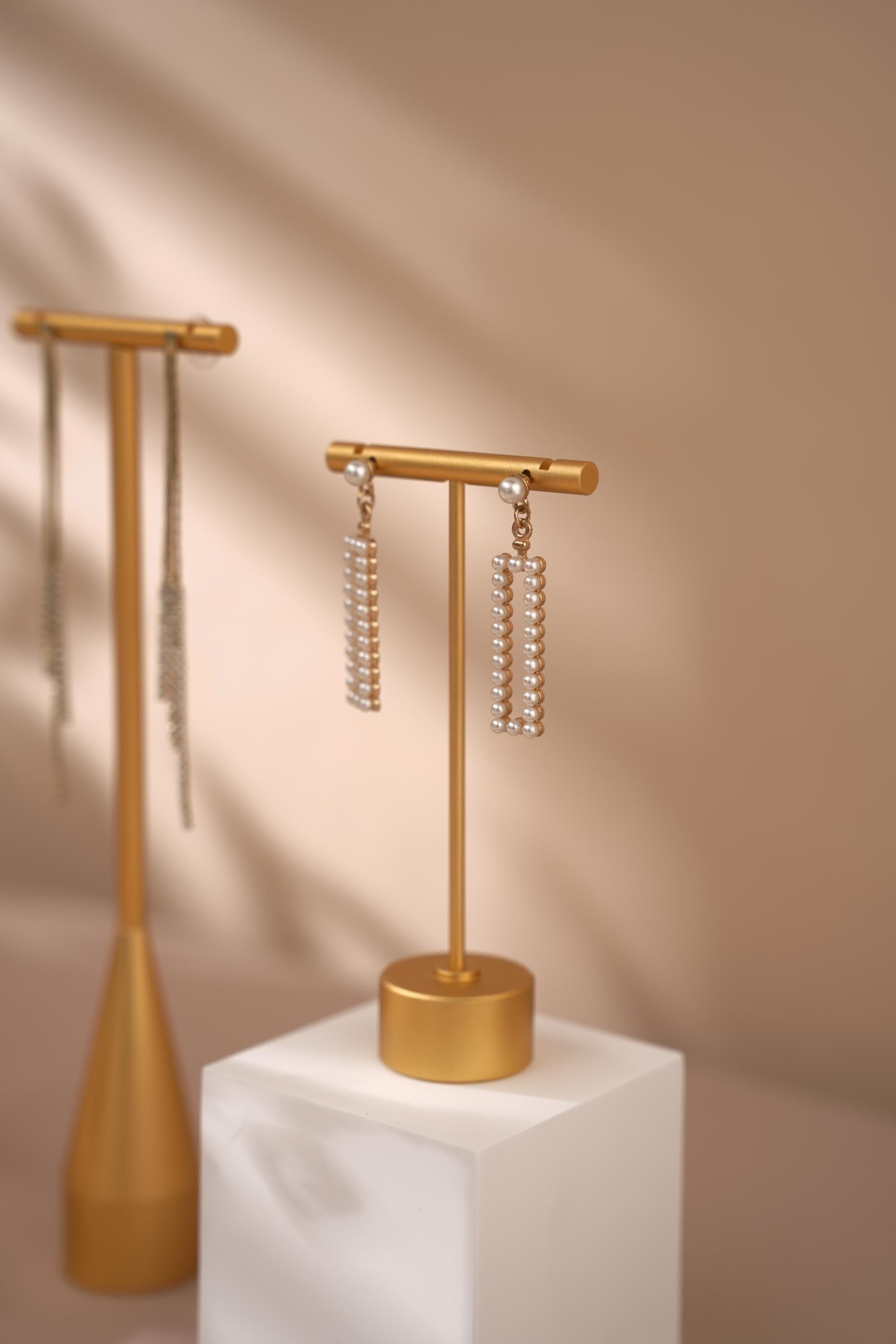 Gold Metal Earring Holder: Jewelry Display Stand with Gypsum Base