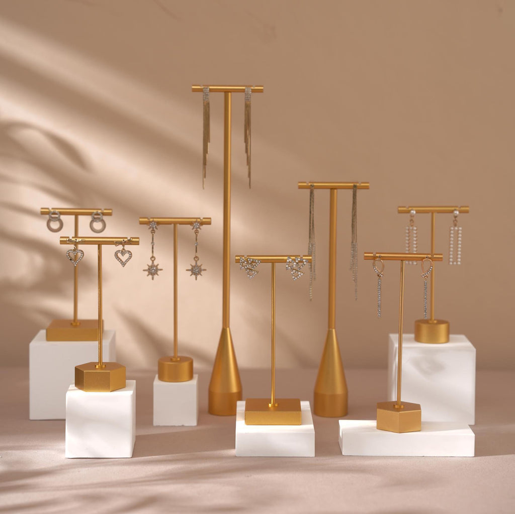 Gold Metal Earring Holder: Jewelry Display Stand with Gypsum Base