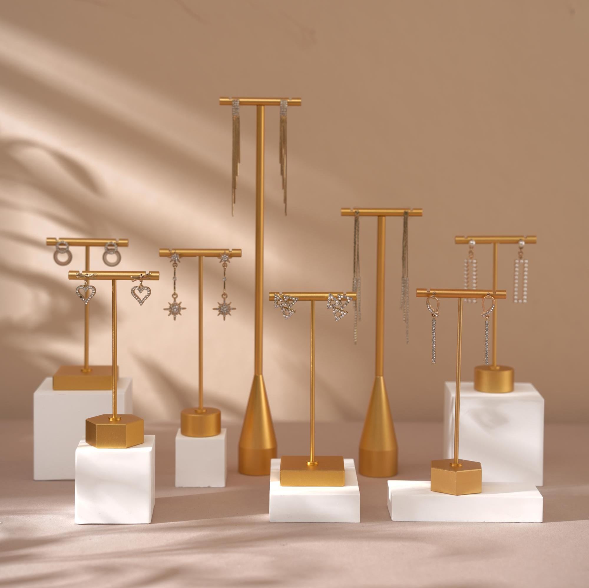 Gold Metal Earring Holder: Jewelry Display Stand with Gypsum Base