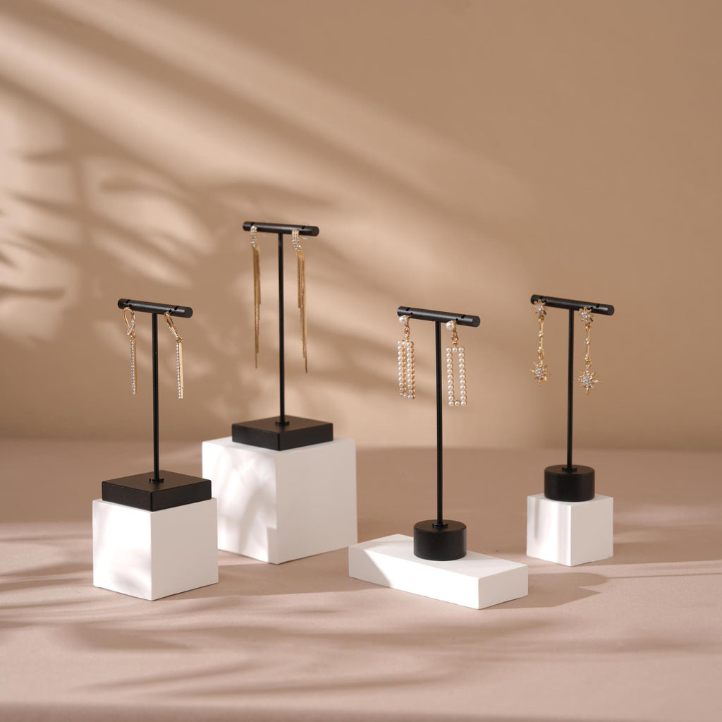 Black T Bar Earring Holder: Gypsum Jewelry Display Stand