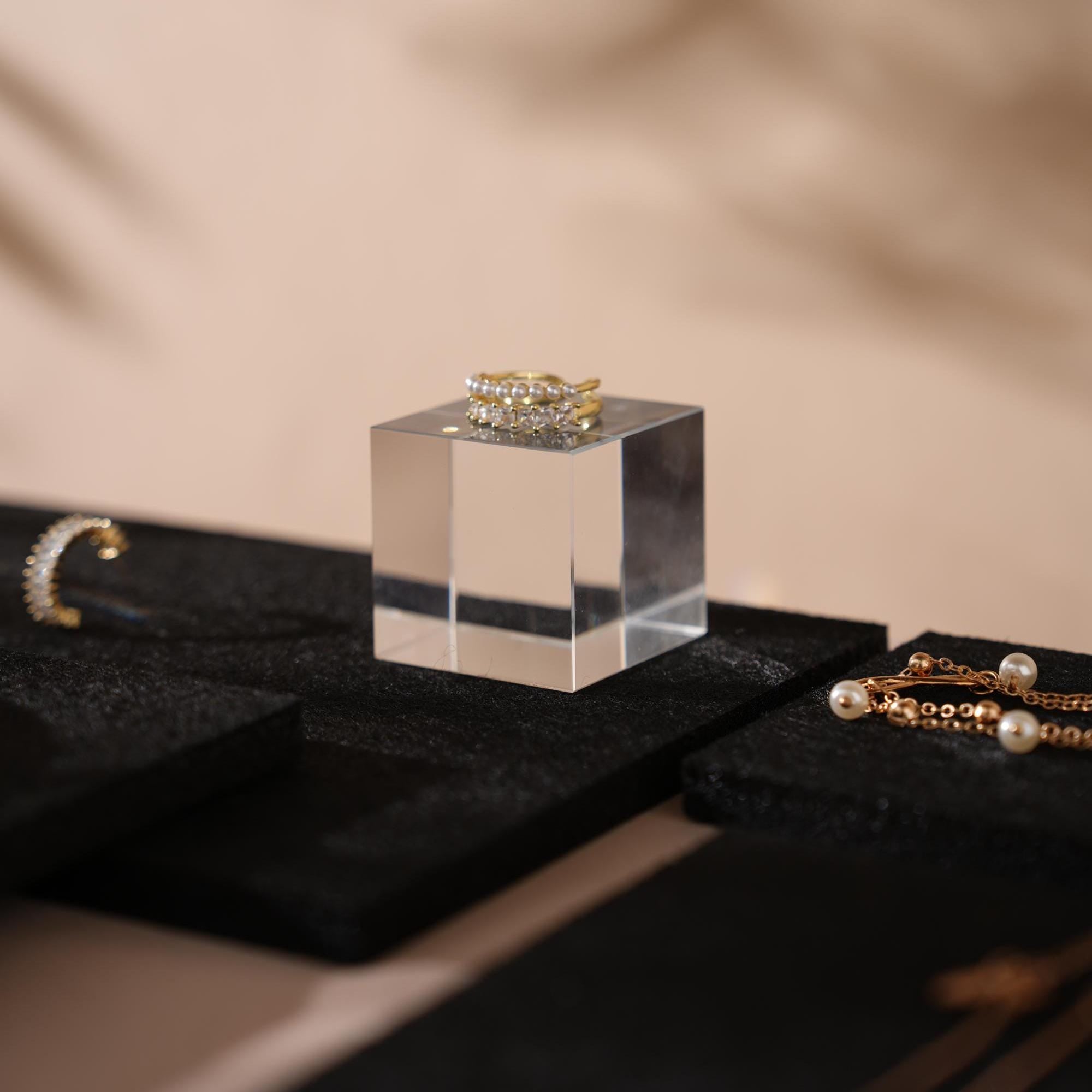 Black Felt Jewelry Display Set: Necklace, Ring, Earring Showcase