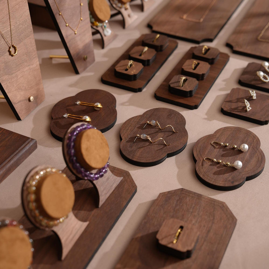 Walnut Veneer 44-Piece Jewelry Display Set