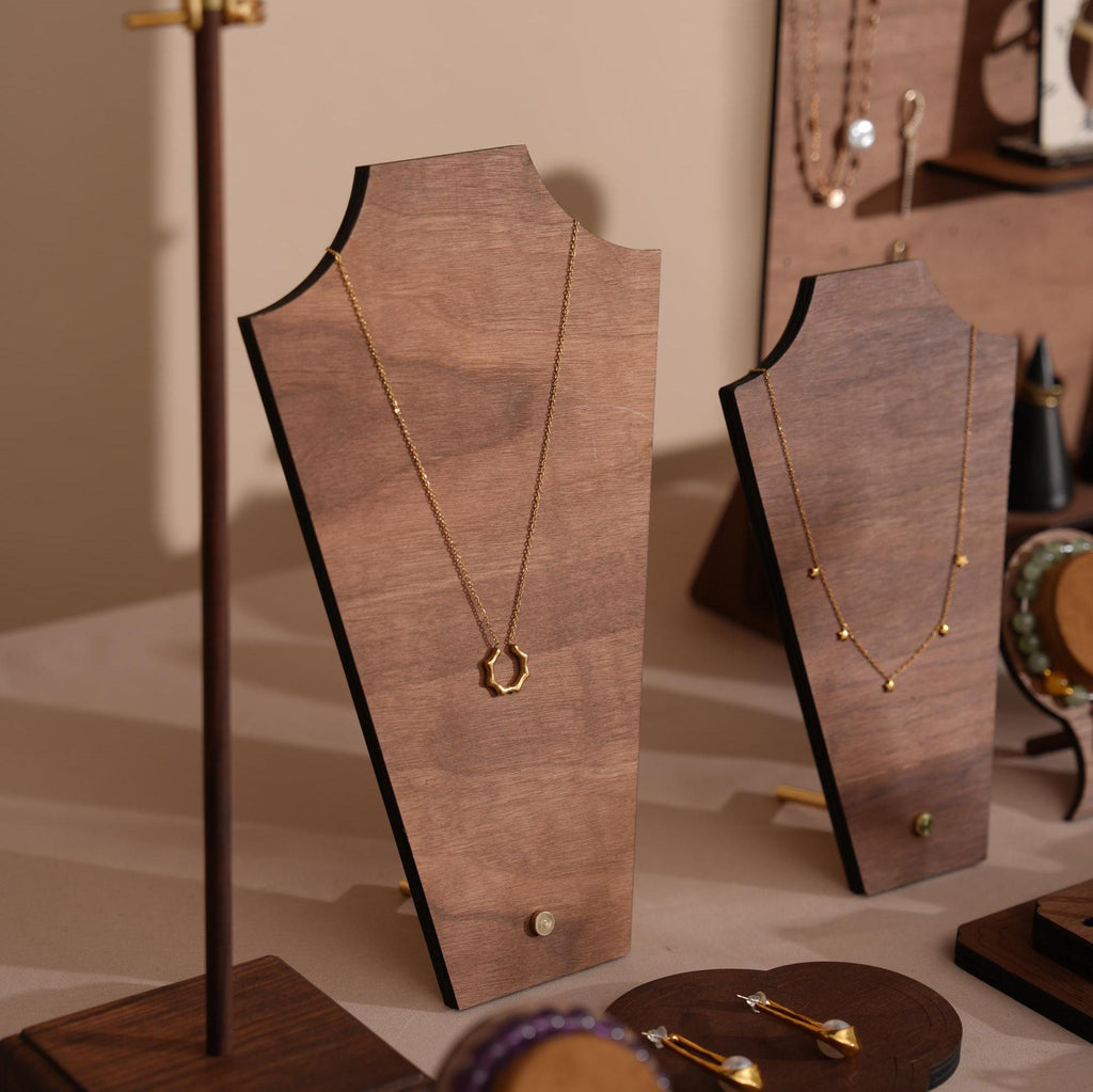 Walnut Veneer 44-Piece Jewelry Display Set