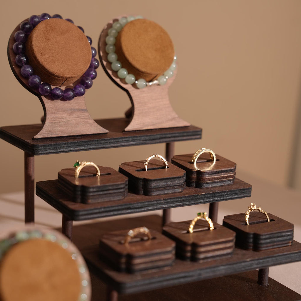Walnut Veneer 44-Piece Jewelry Display Set