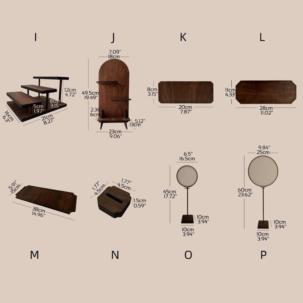 Walnut Veneer 44-Piece Jewelry Display Set