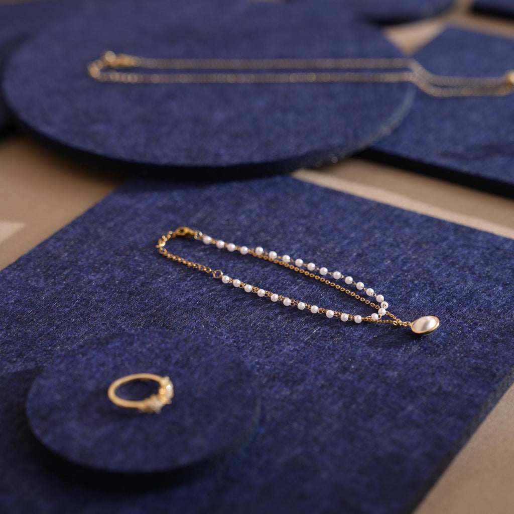 Midnight Blue Felt Jewelry Display Set: Ring, Necklace, Earring Showcase