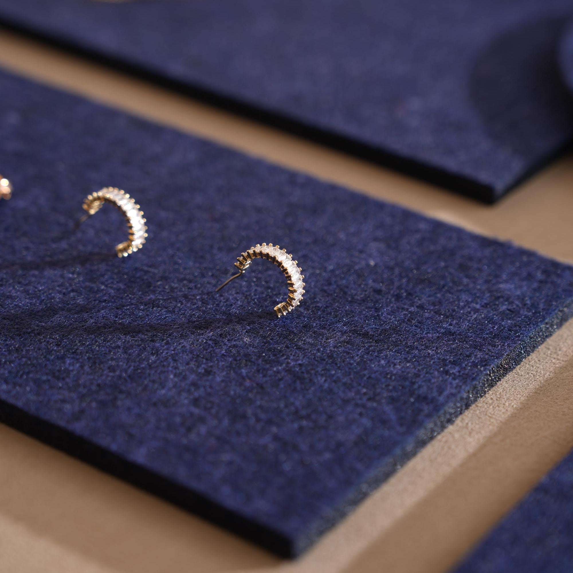 Midnight Blue Felt Jewelry Display Set: Ring, Necklace, Earring Showcase
