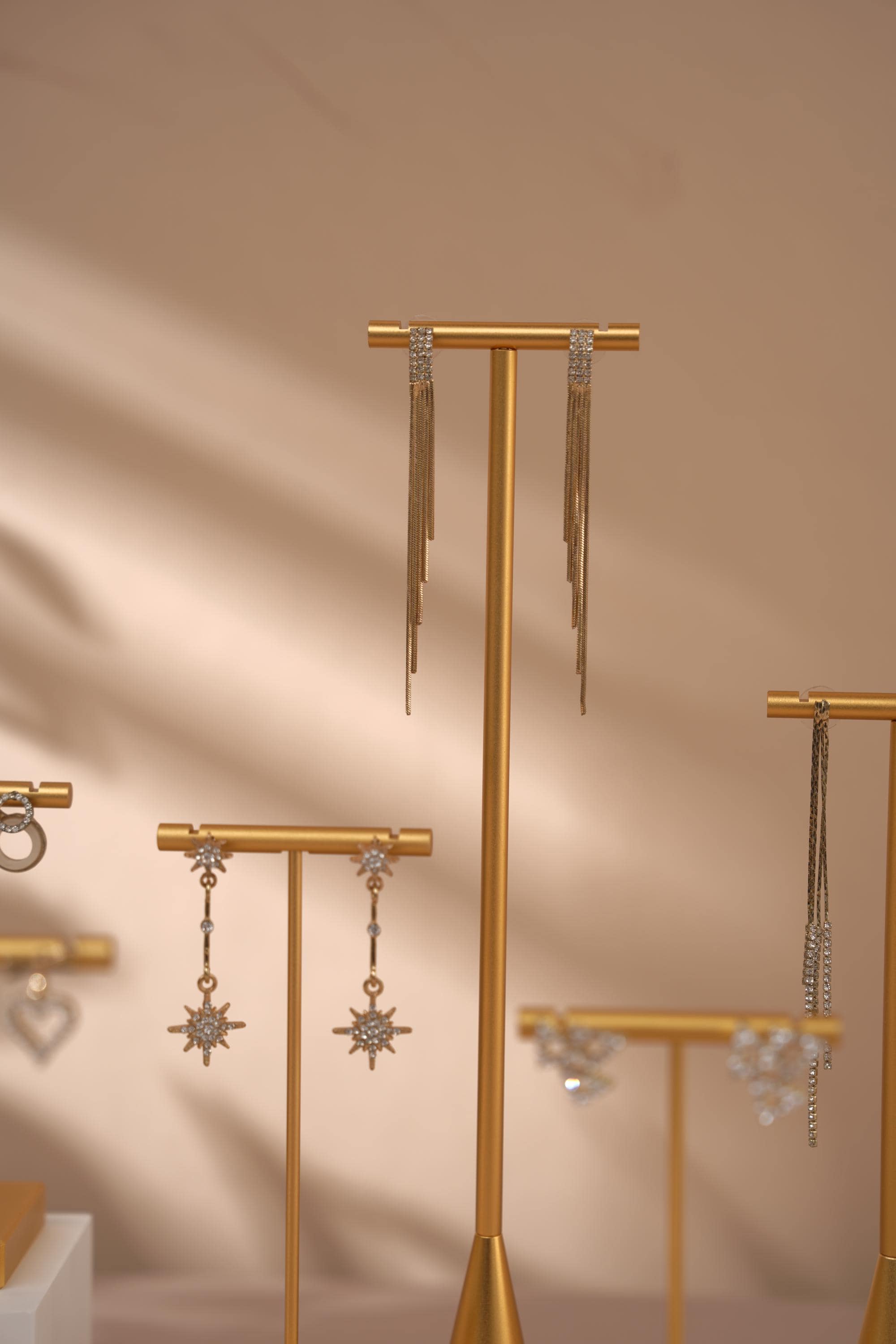 Gold Metal Earring Holder: Jewelry Display Stand with Gypsum Base