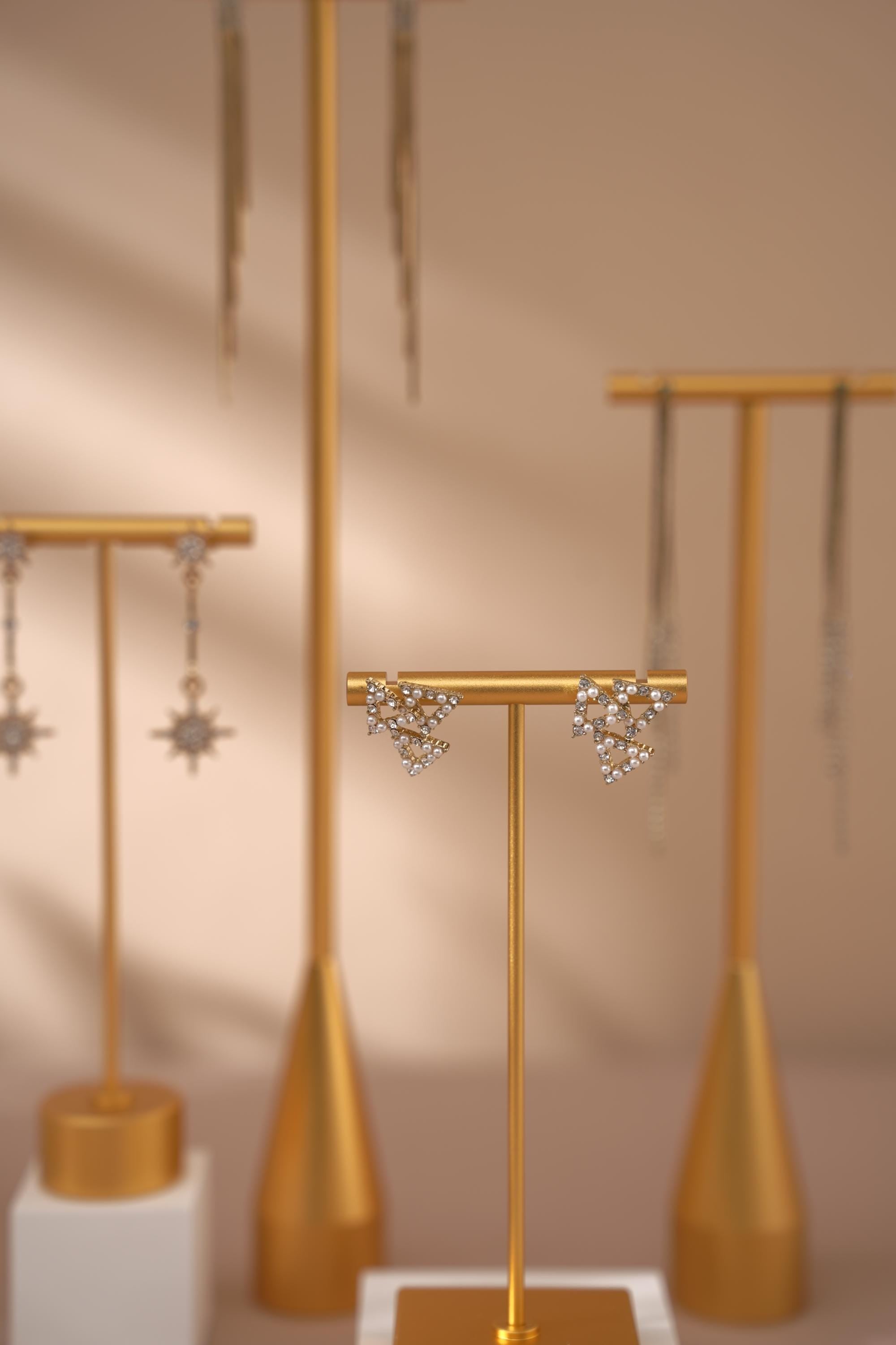 Gold Metal Earring Holder: Jewelry Display Stand with Gypsum Base