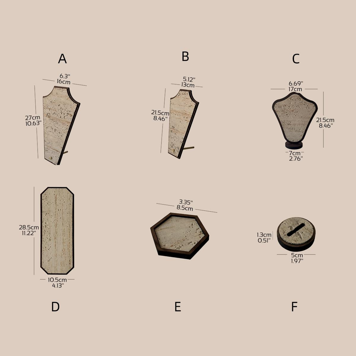 Elegant Jewelry Display Set: Stone-Look Necklace, Ring & Earring Organizer