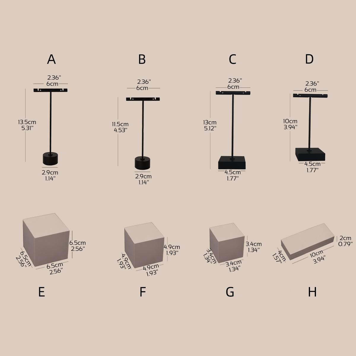 Black T Bar Earring Holder: Gypsum Jewelry Display Stand