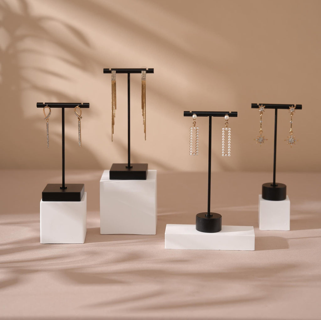 Black T Bar Earring Holder: Gypsum Jewelry Display Stand