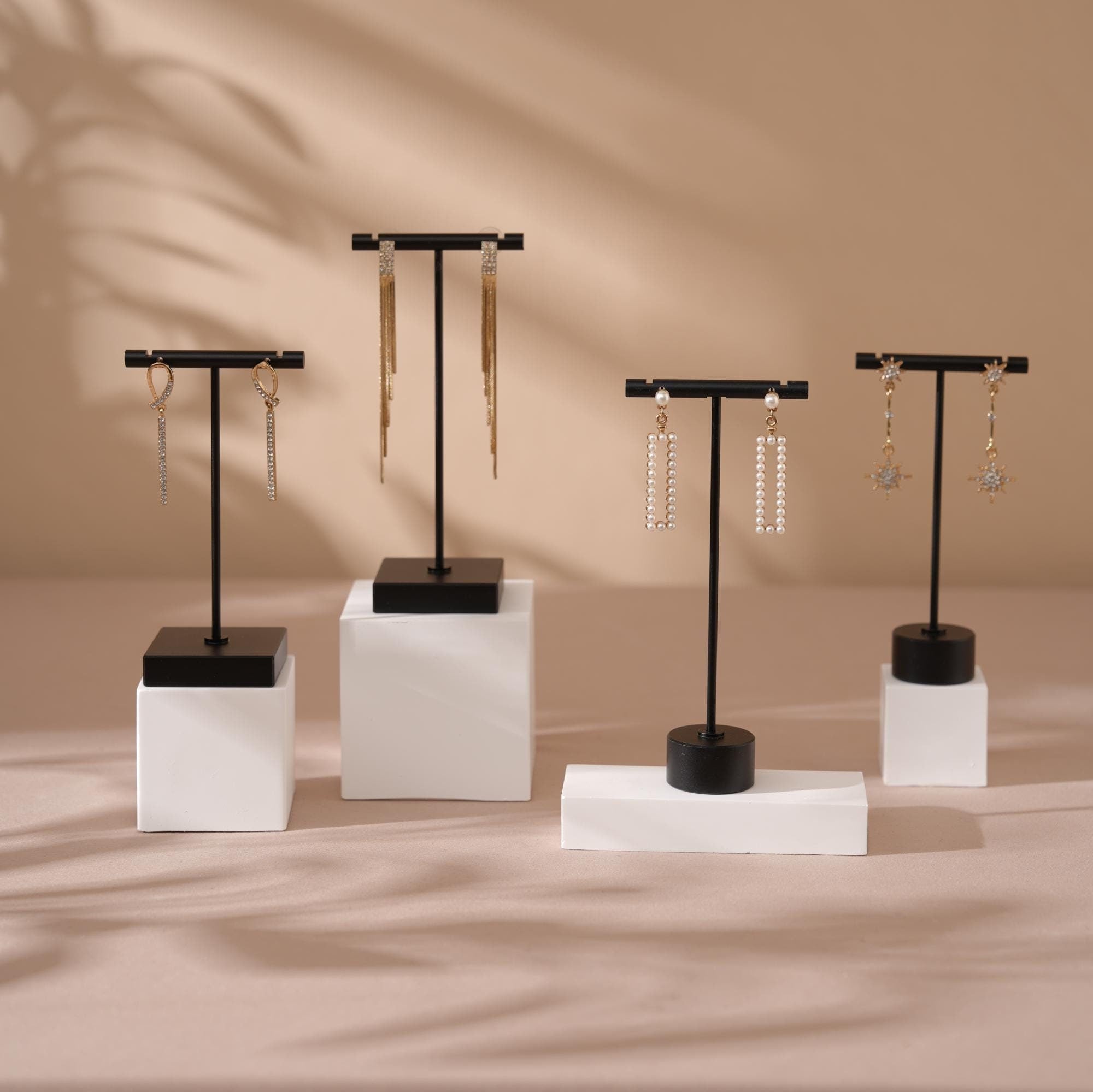 Black T Bar Earring Holder: Gypsum Jewelry Display Stand