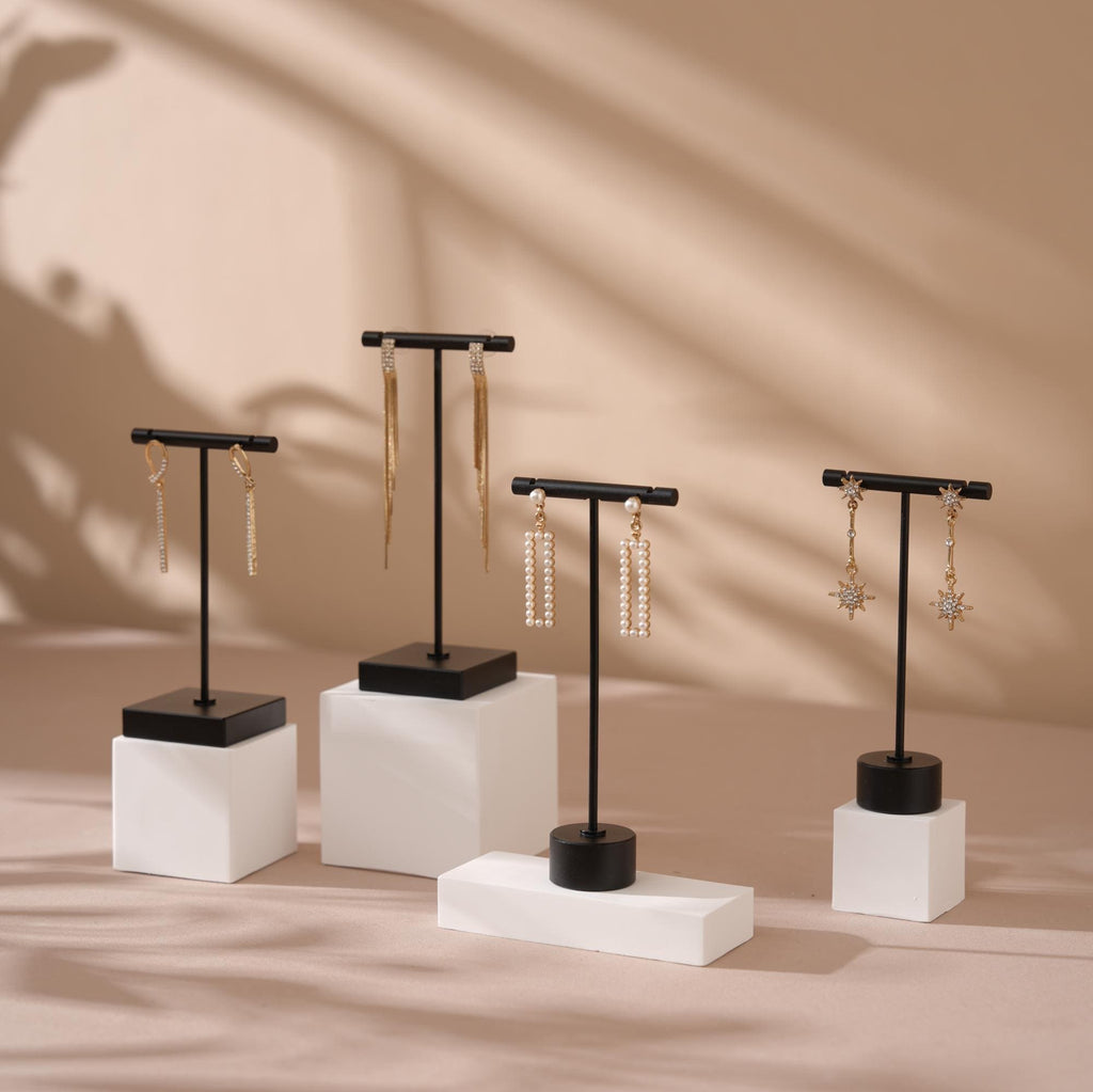 Black T Bar Earring Holder: Gypsum Jewelry Display Stand
