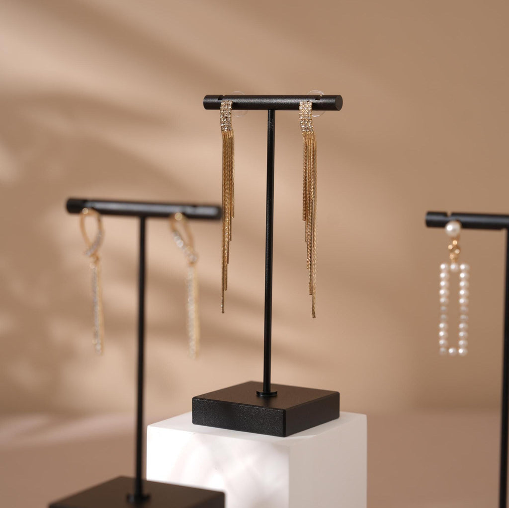 Black T Bar Earring Holder: Gypsum Jewelry Display Stand