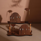 Walnut Veneer Jewelry Display Set: Boutique Earring Necklace Organizer
