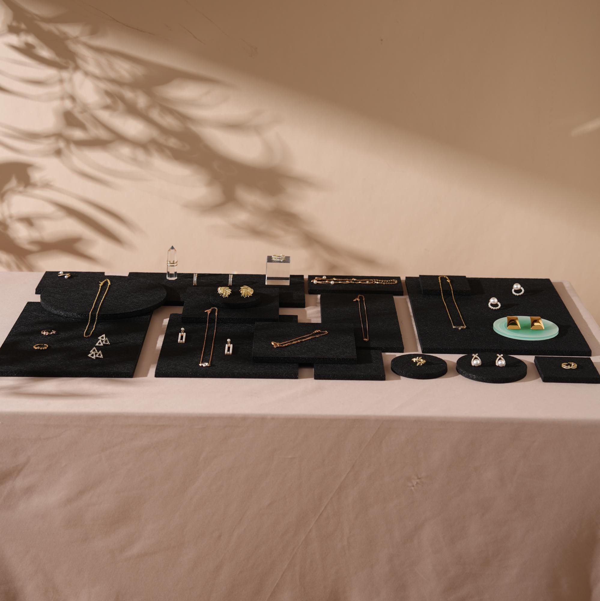 Black Felt Jewelry Display Set: Necklace, Ring, Earring Showcase