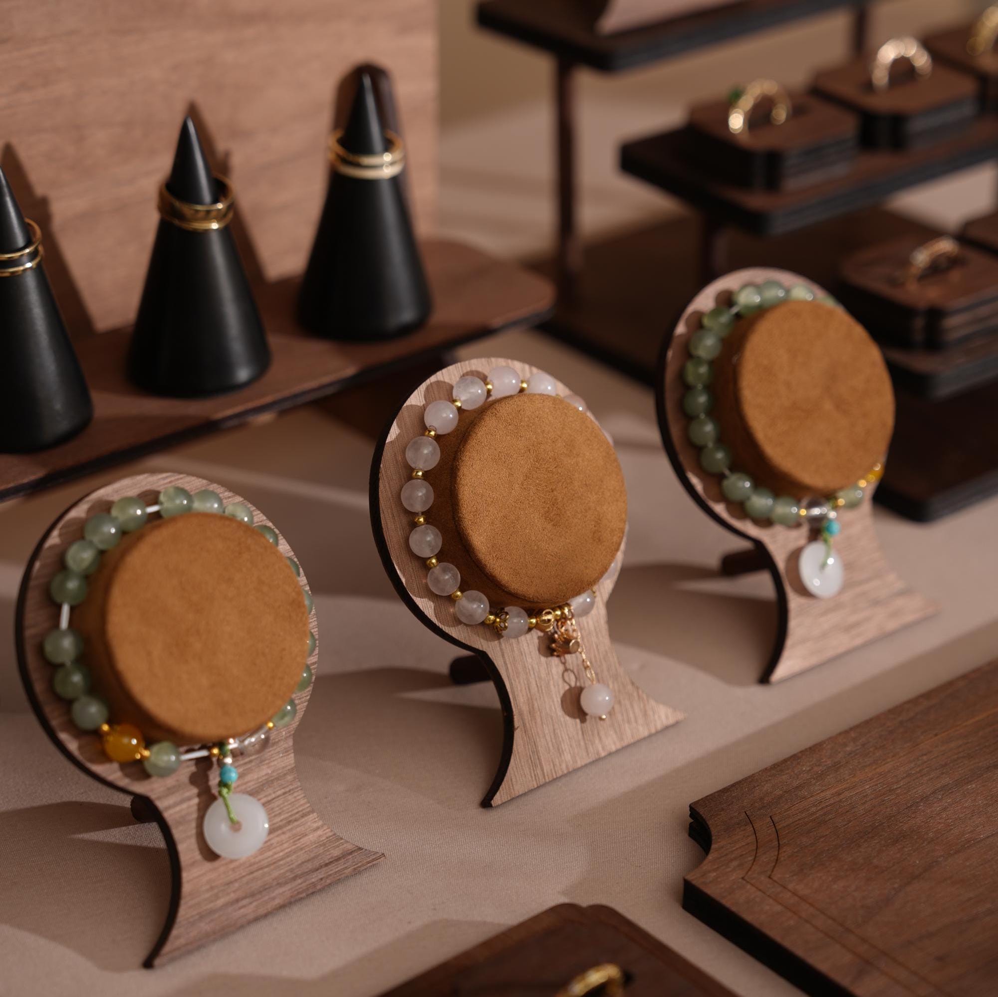 Walnut Veneer 44-Piece Jewelry Display Set