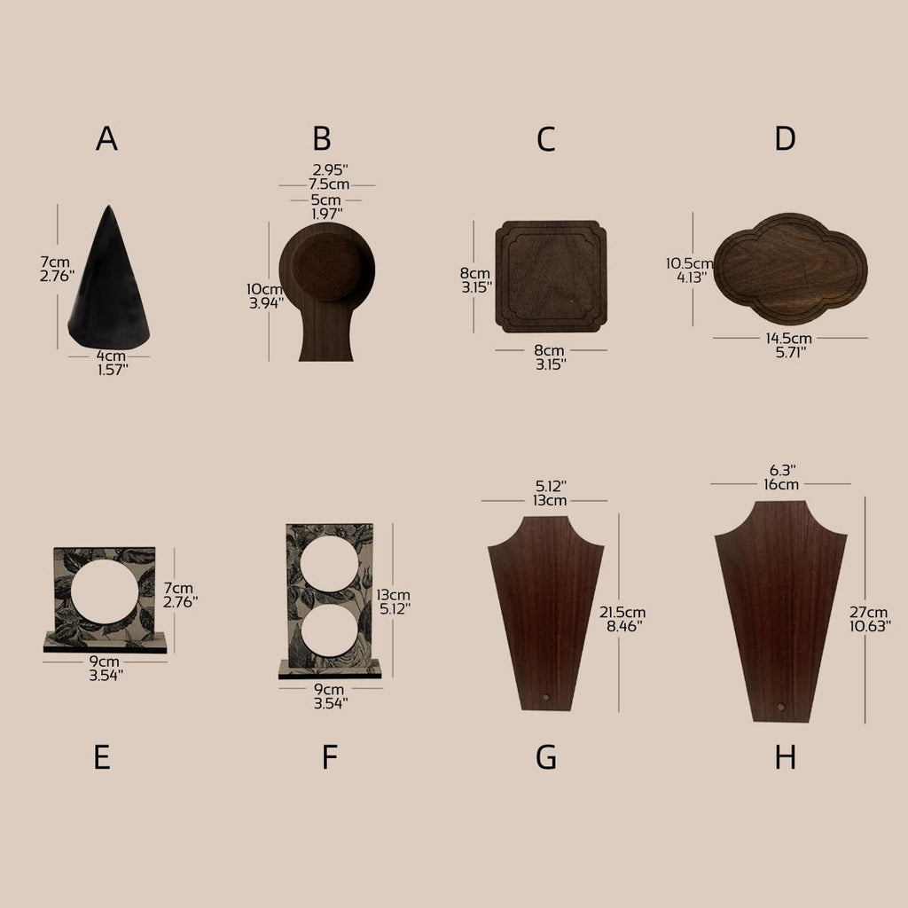 Walnut Veneer 44-Piece Jewelry Display Set