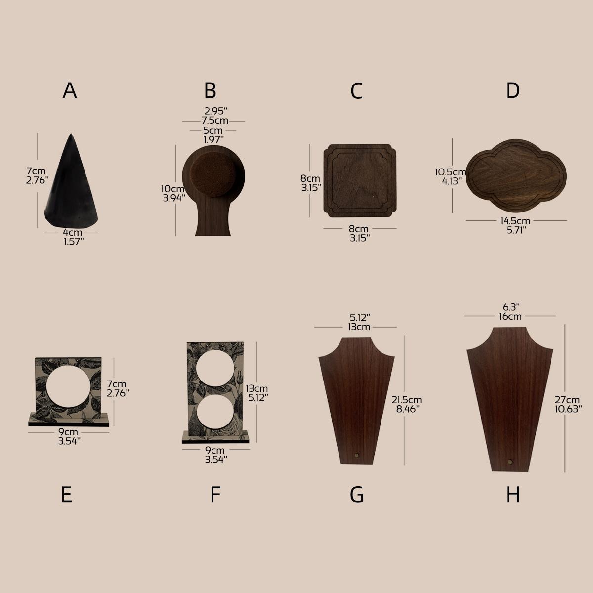 Walnut Veneer 44-Piece Jewelry Display Set