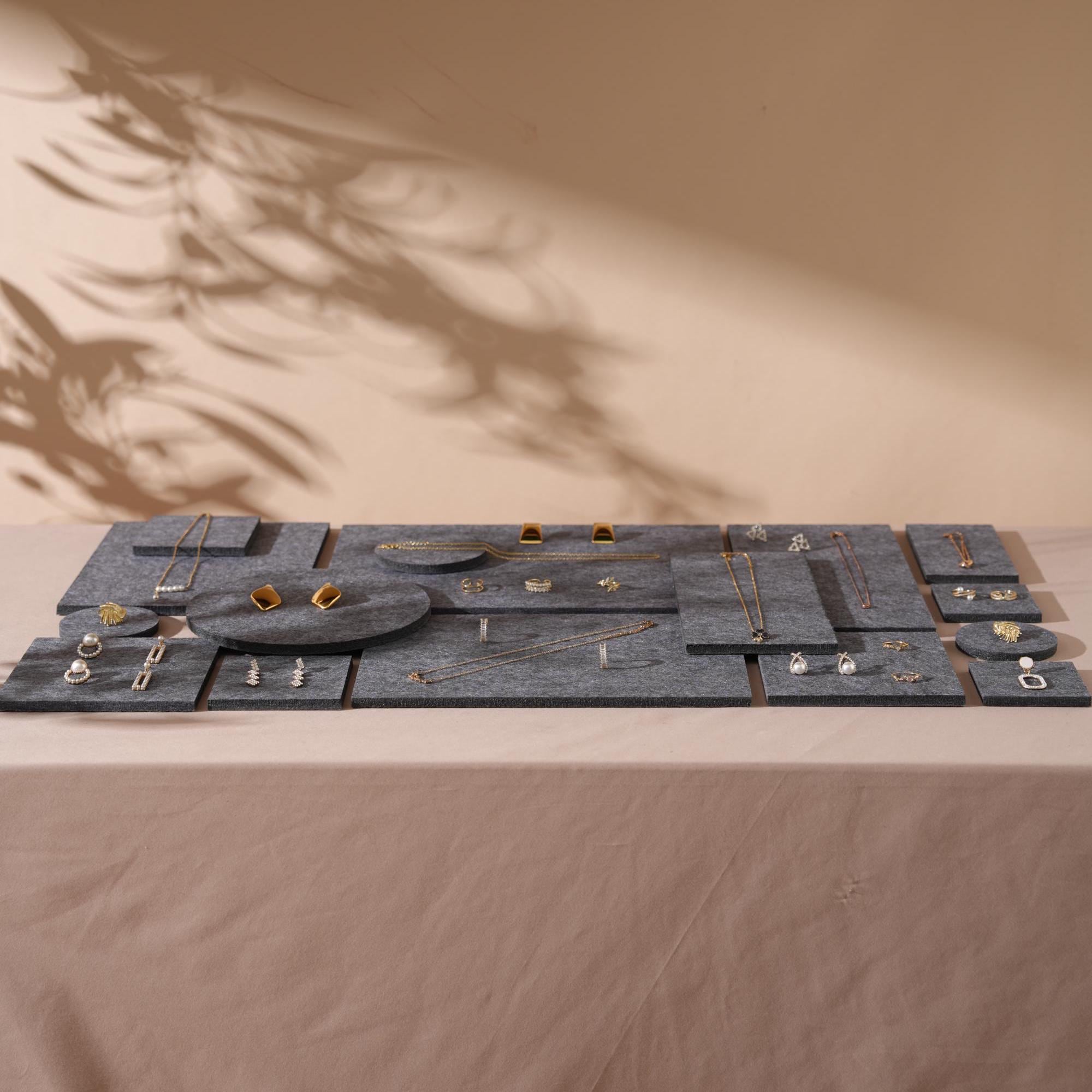 Gray Felt Jewelry Display Set: Necklace, Ring, Earring Showcase