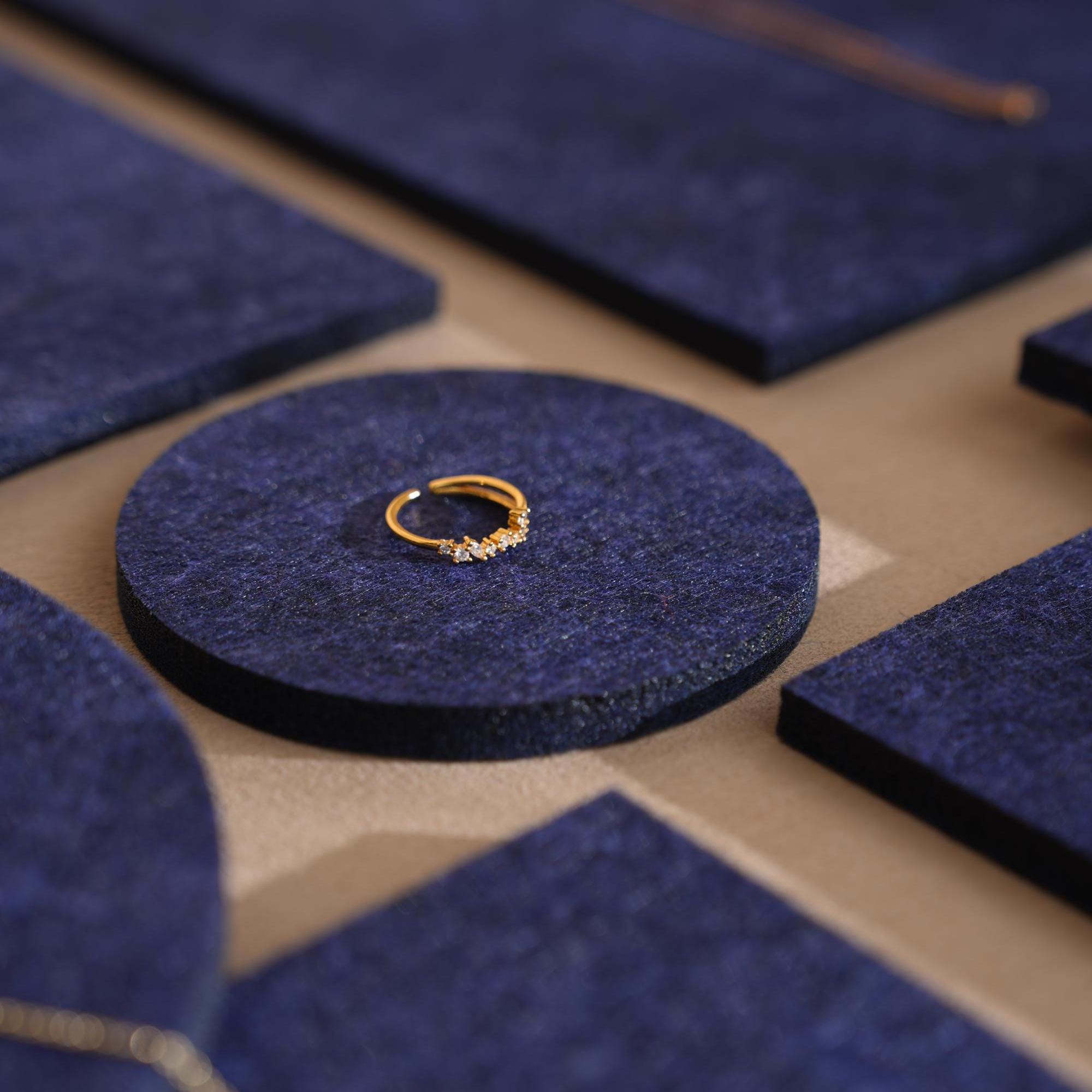 Midnight Blue Felt Jewelry Display Set: Ring, Necklace, Earring Showcase