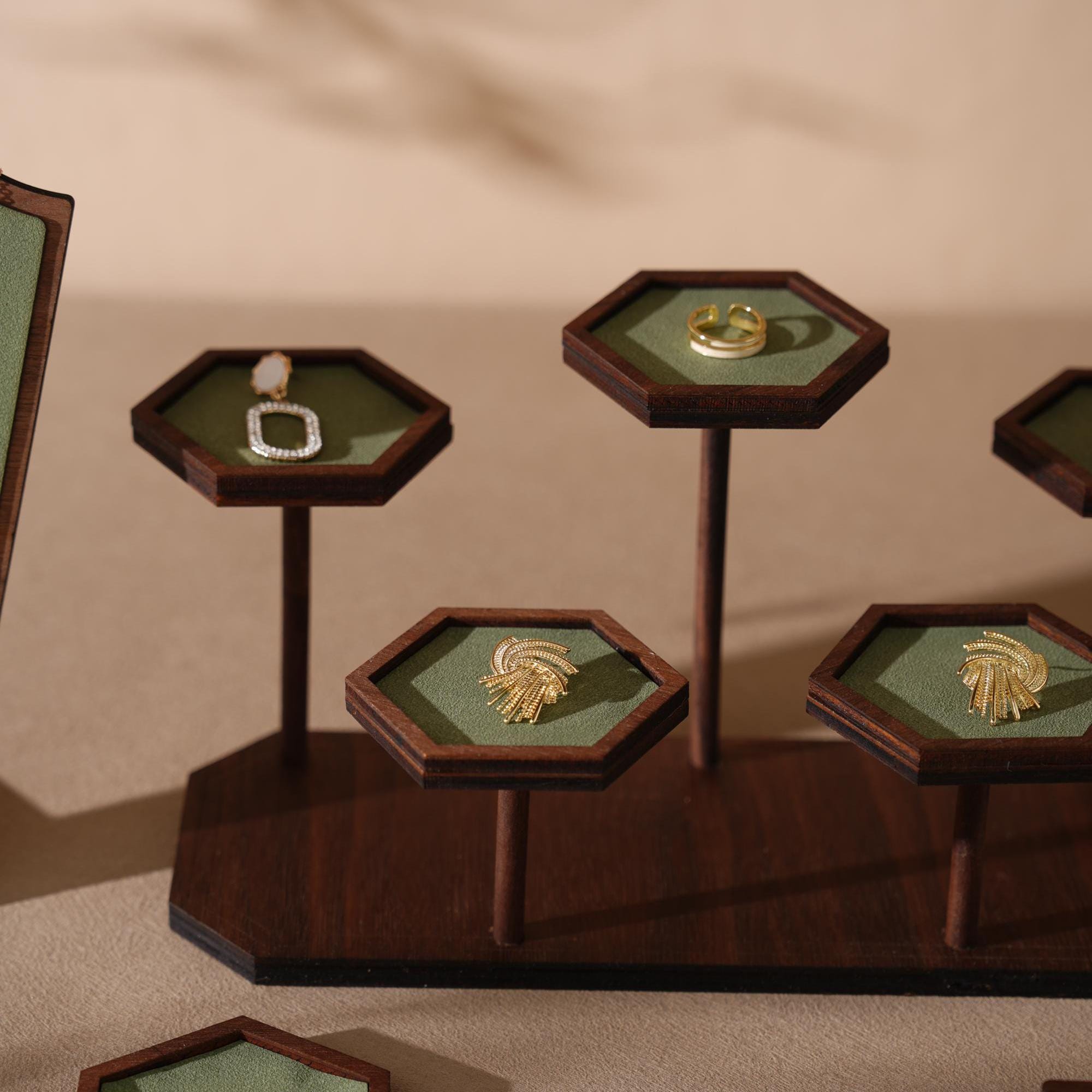 Walnut Veneer Jewelry Vendor Display Set (7-Piece) | 12 Colors