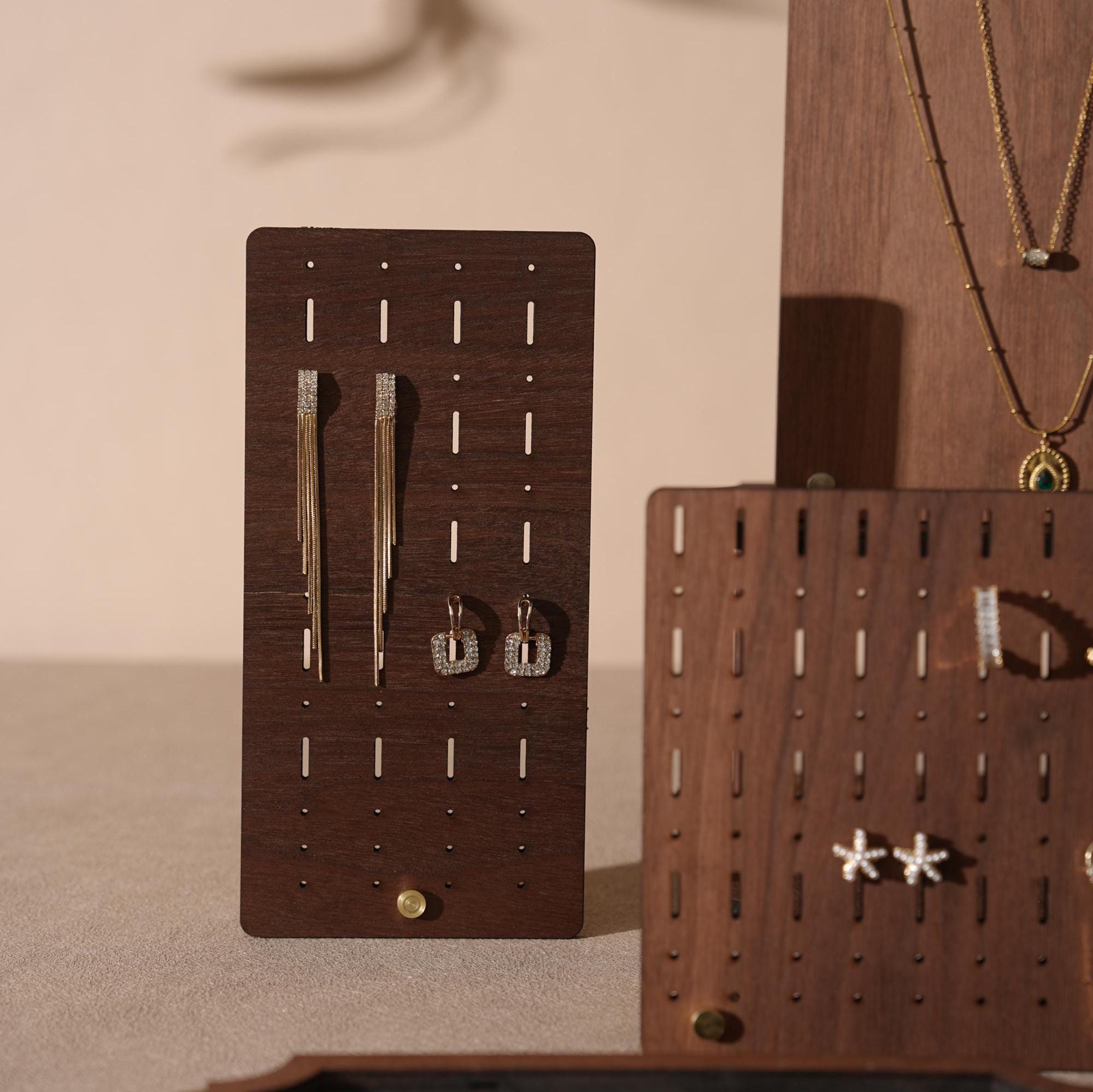 Walnut Veneer 13-Piece Jewelry Display Set: Boutique Booth Organizer