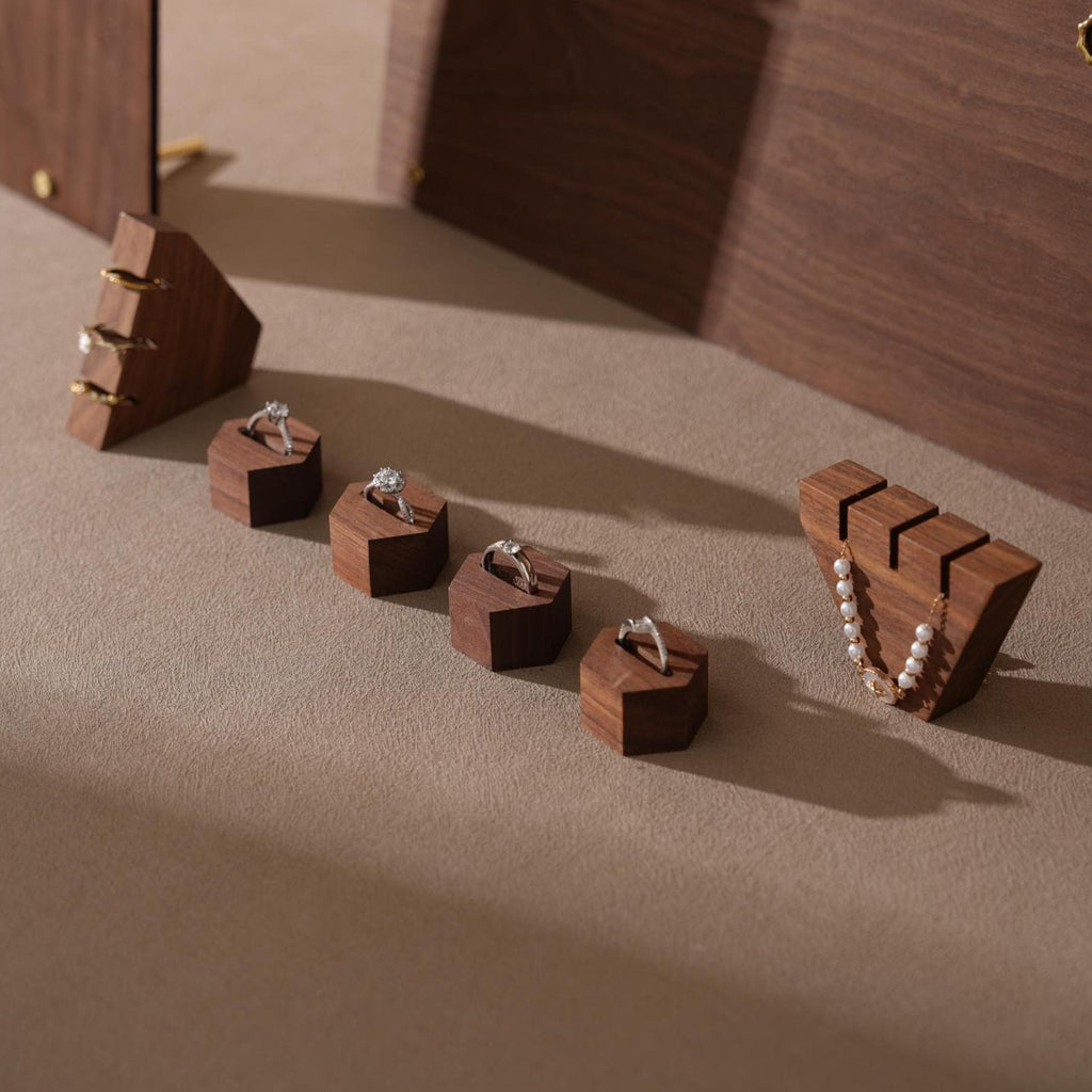 Walnut Veneer Jewelry Display Set