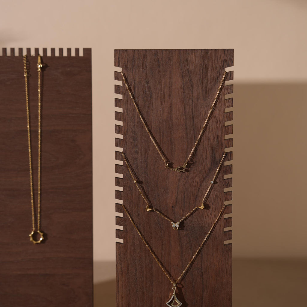 Walnut Veneer Jewelry Display Set