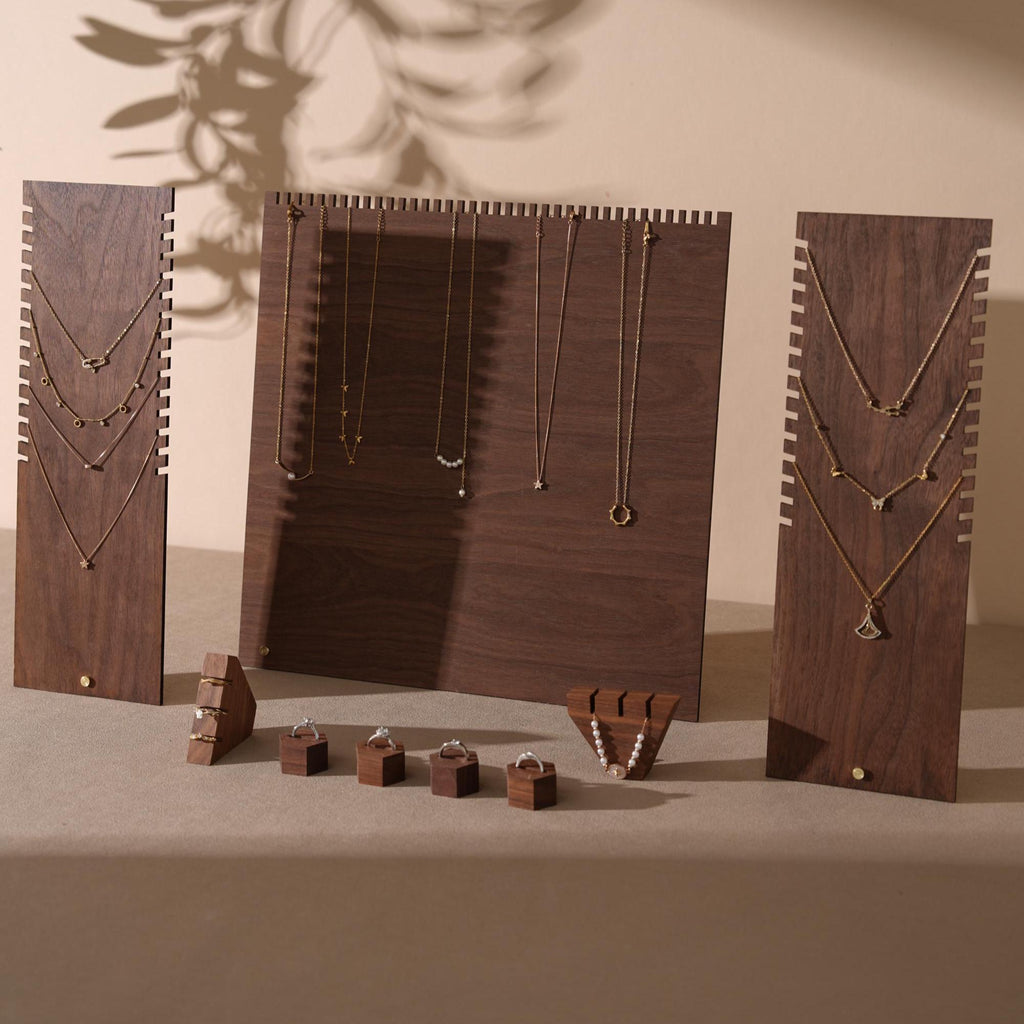 Walnut Veneer Jewelry Display Set