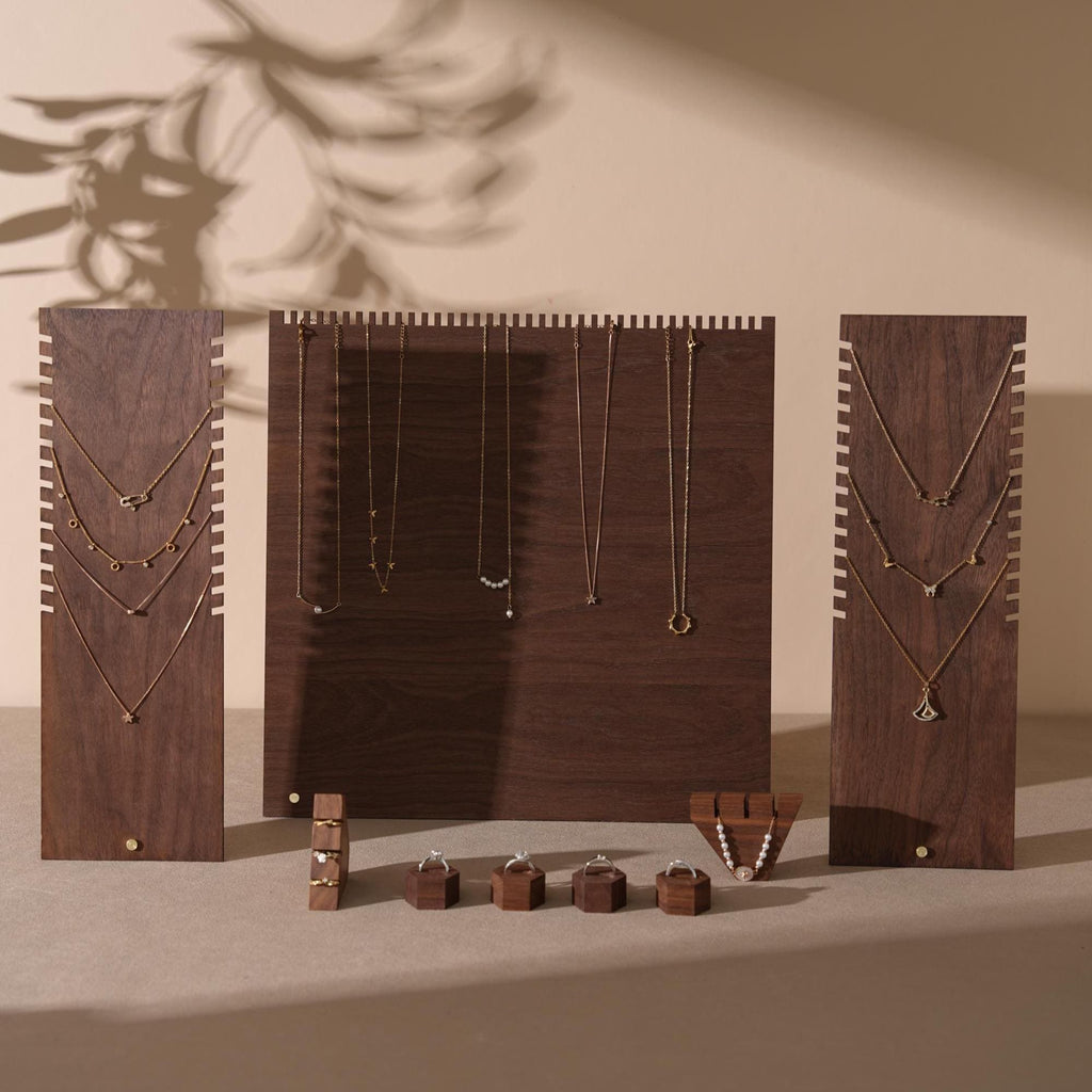 Walnut Veneer Jewelry Display Set