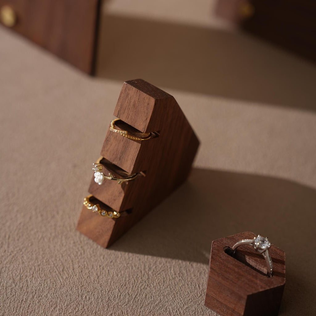 Walnut Veneer Jewelry Display Set