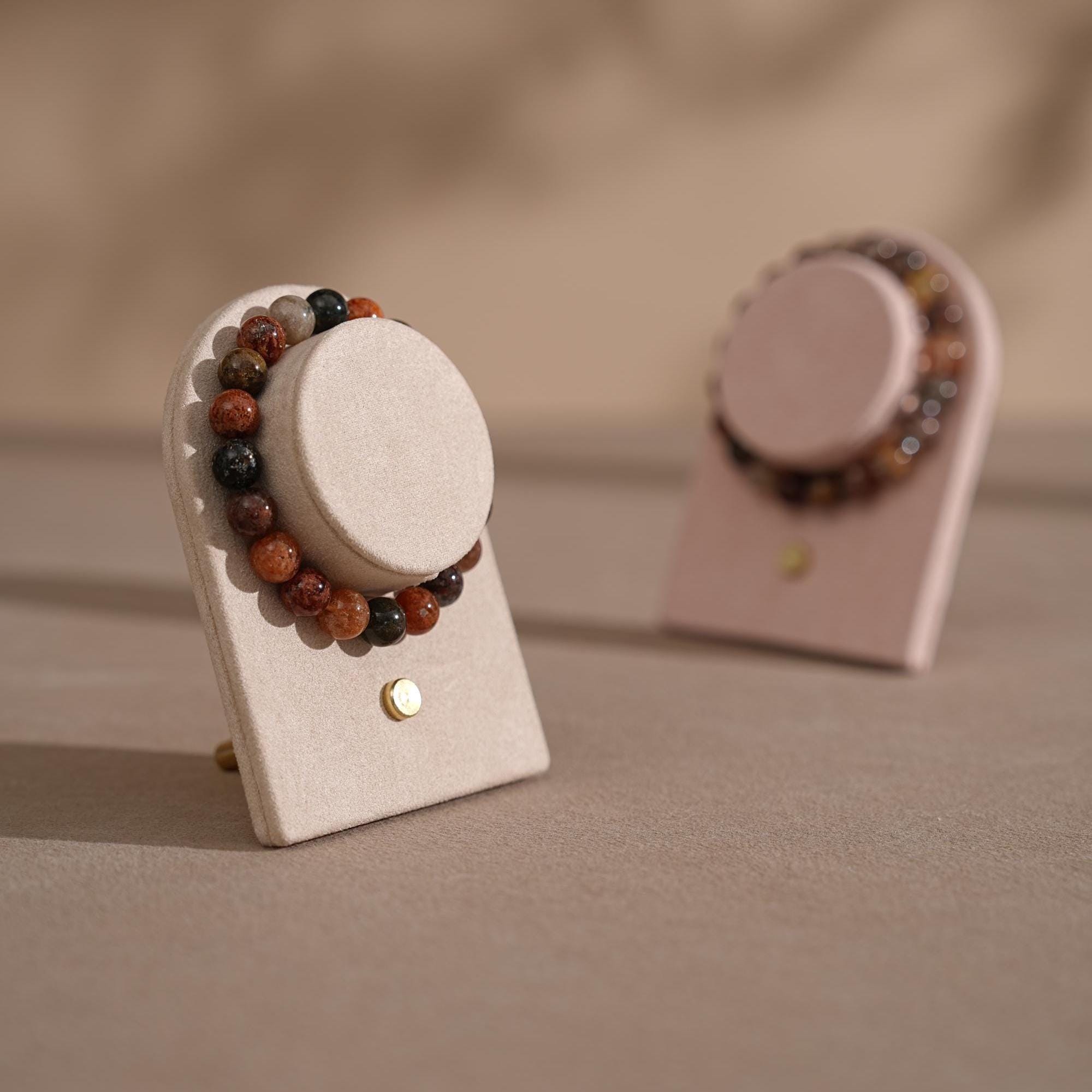 Suede Bracelet Holder Display: Brass Stand Jewelry Organizer