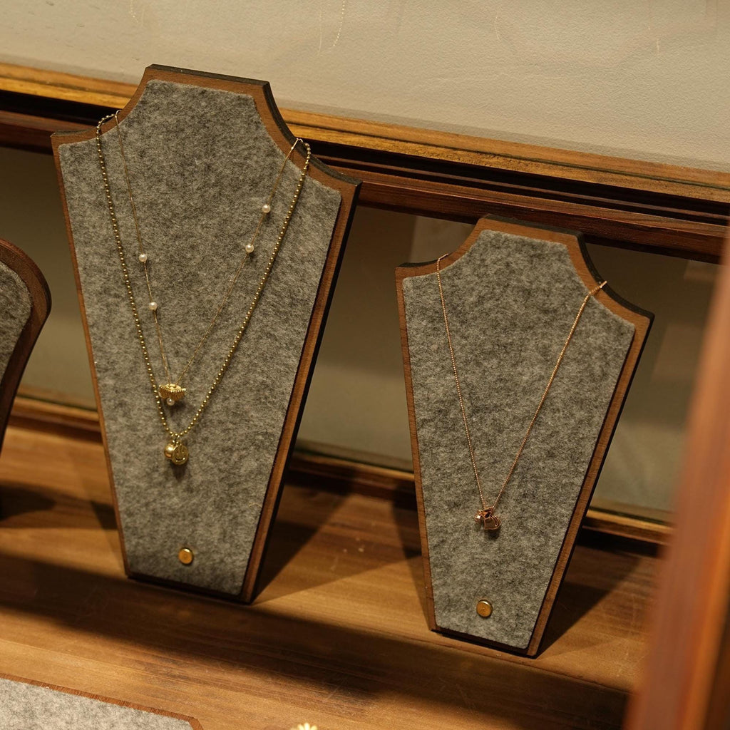 Walnut Veneer Jewelry Display Set: Boutique Showcase Organizer