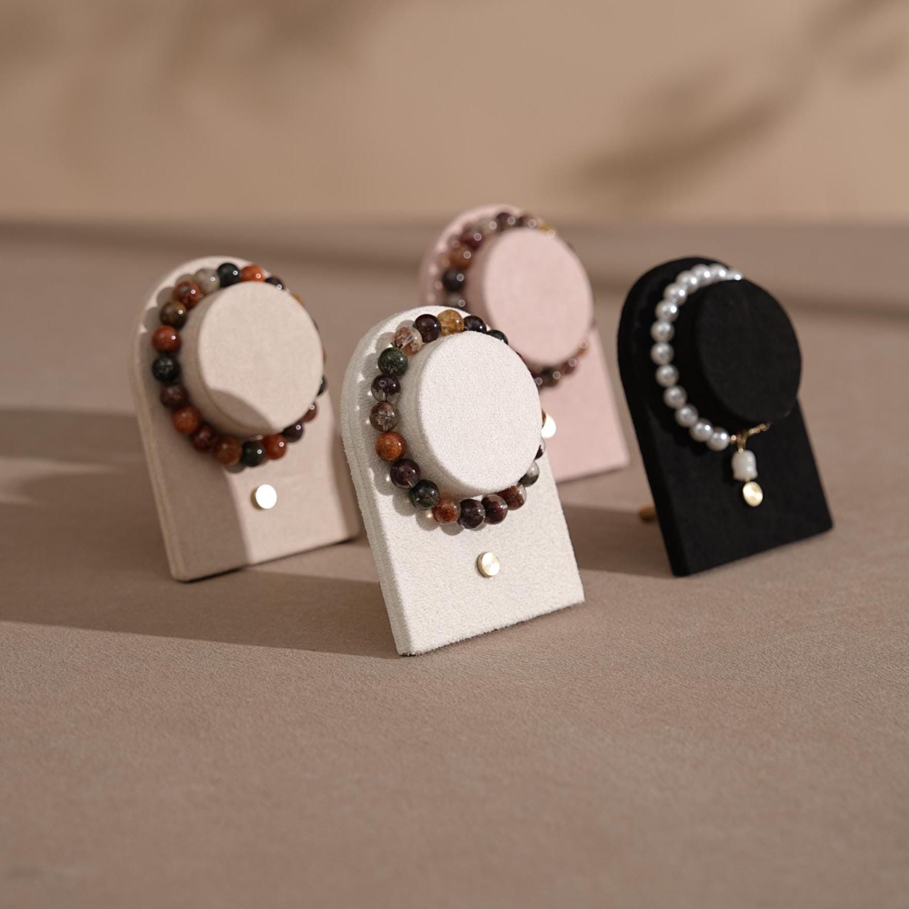 Suede Bracelet Holder Display: Brass Stand Jewelry Organizer