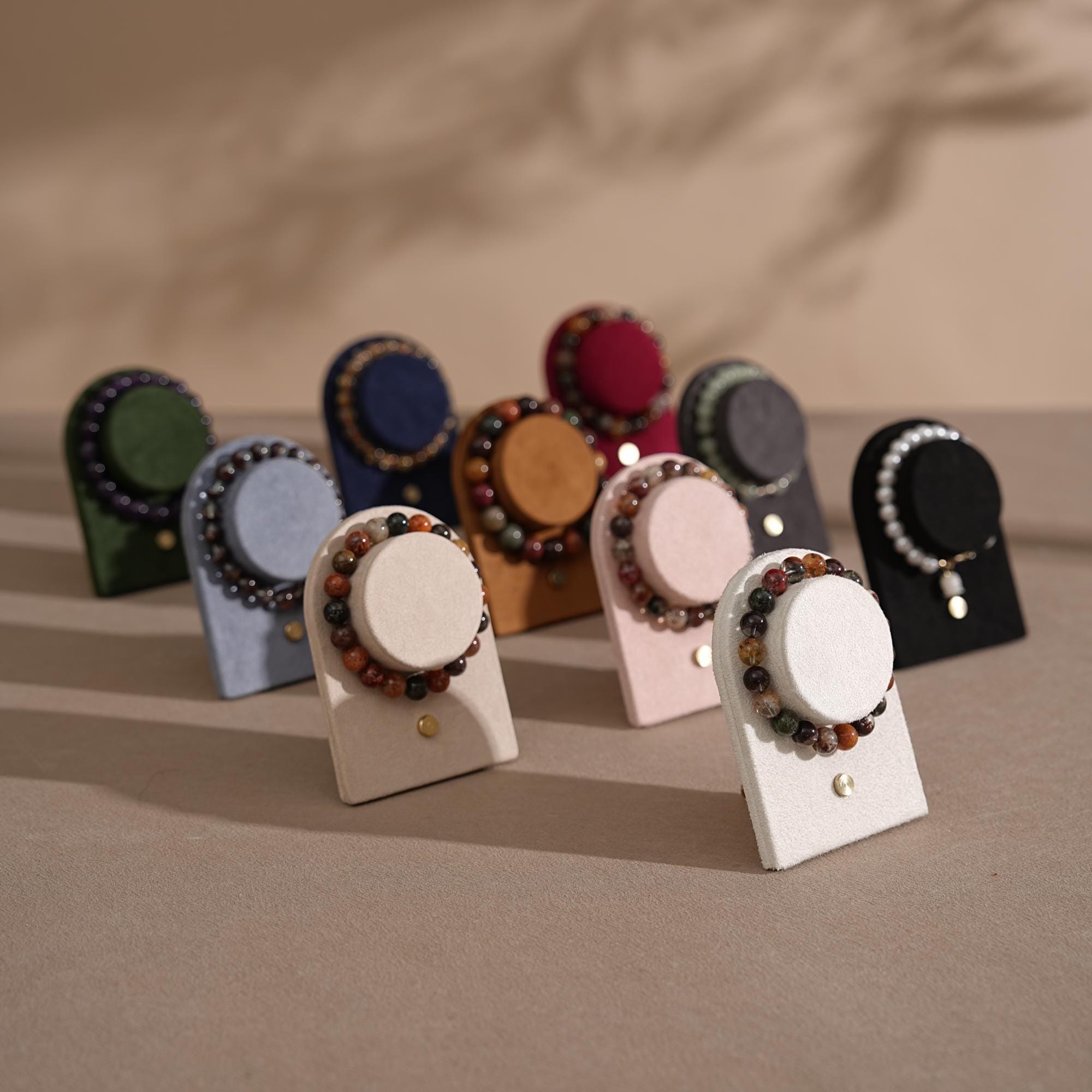 Suede Bracelet Holder Display: Brass Stand Jewelry Organizer