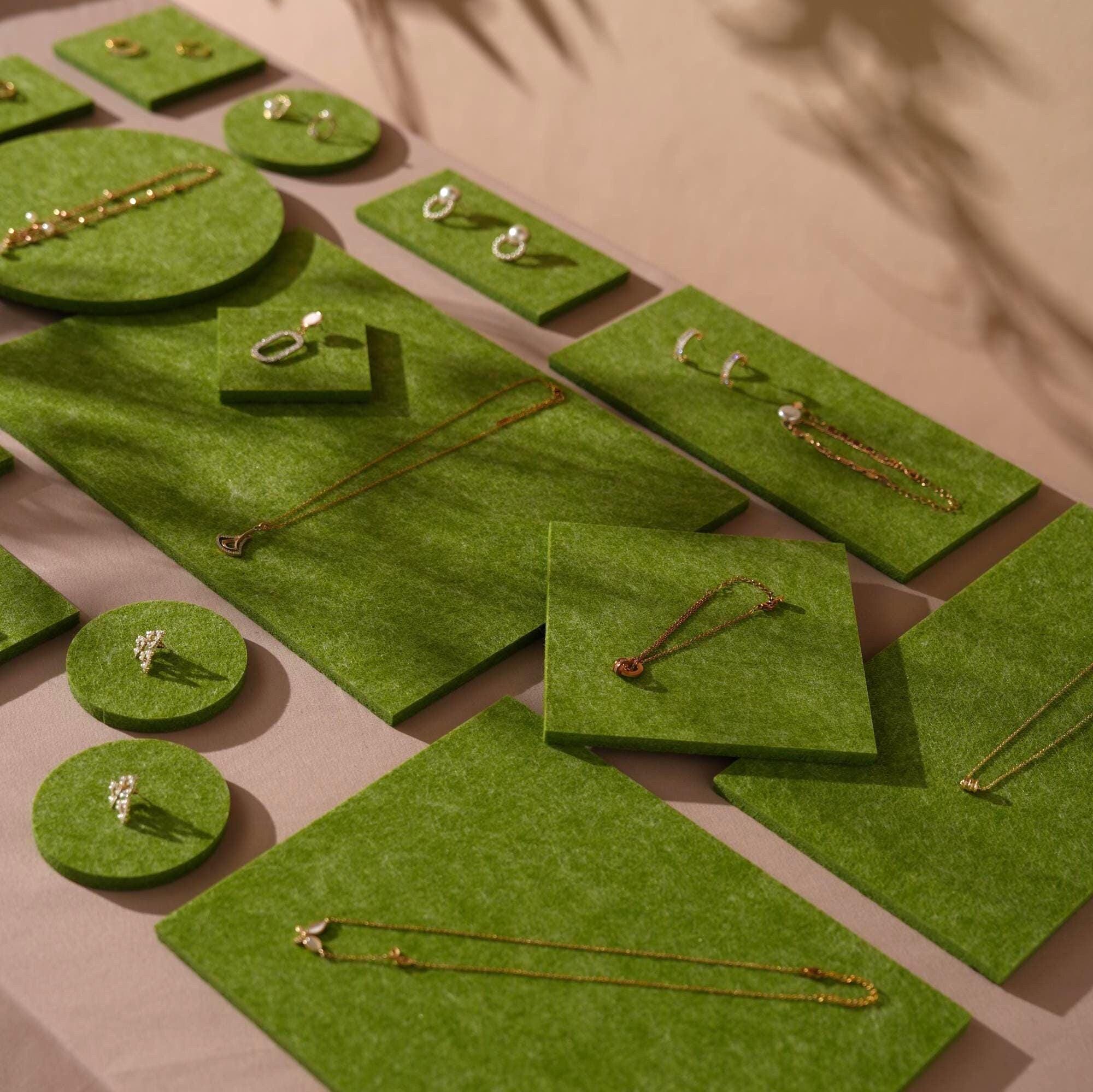 Green Felt Jewelry Display Set: Ring, Necklace, Earring Organizer