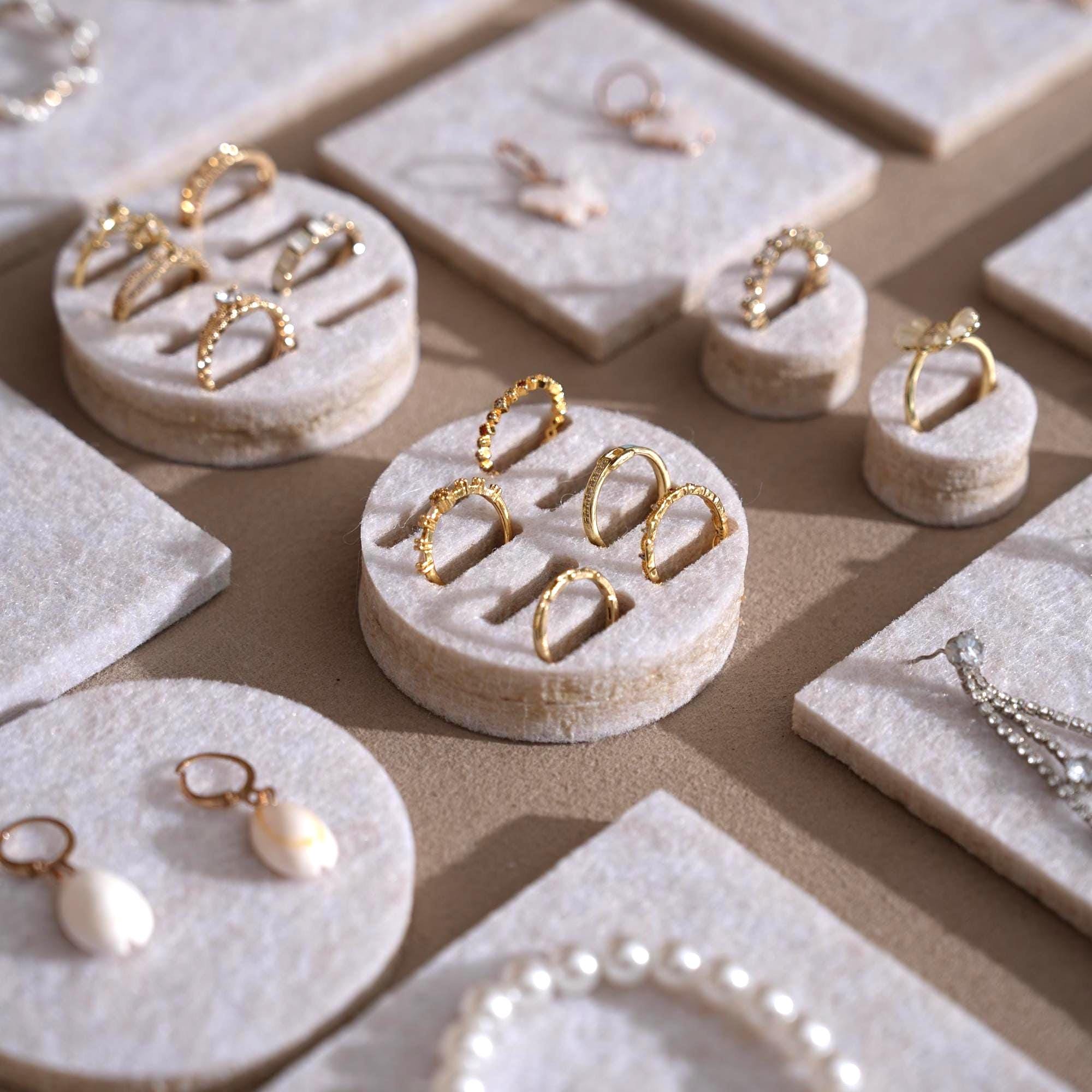 Off White Felt Jewelry Display Set: Ring, Necklace, Bracelet Showcase