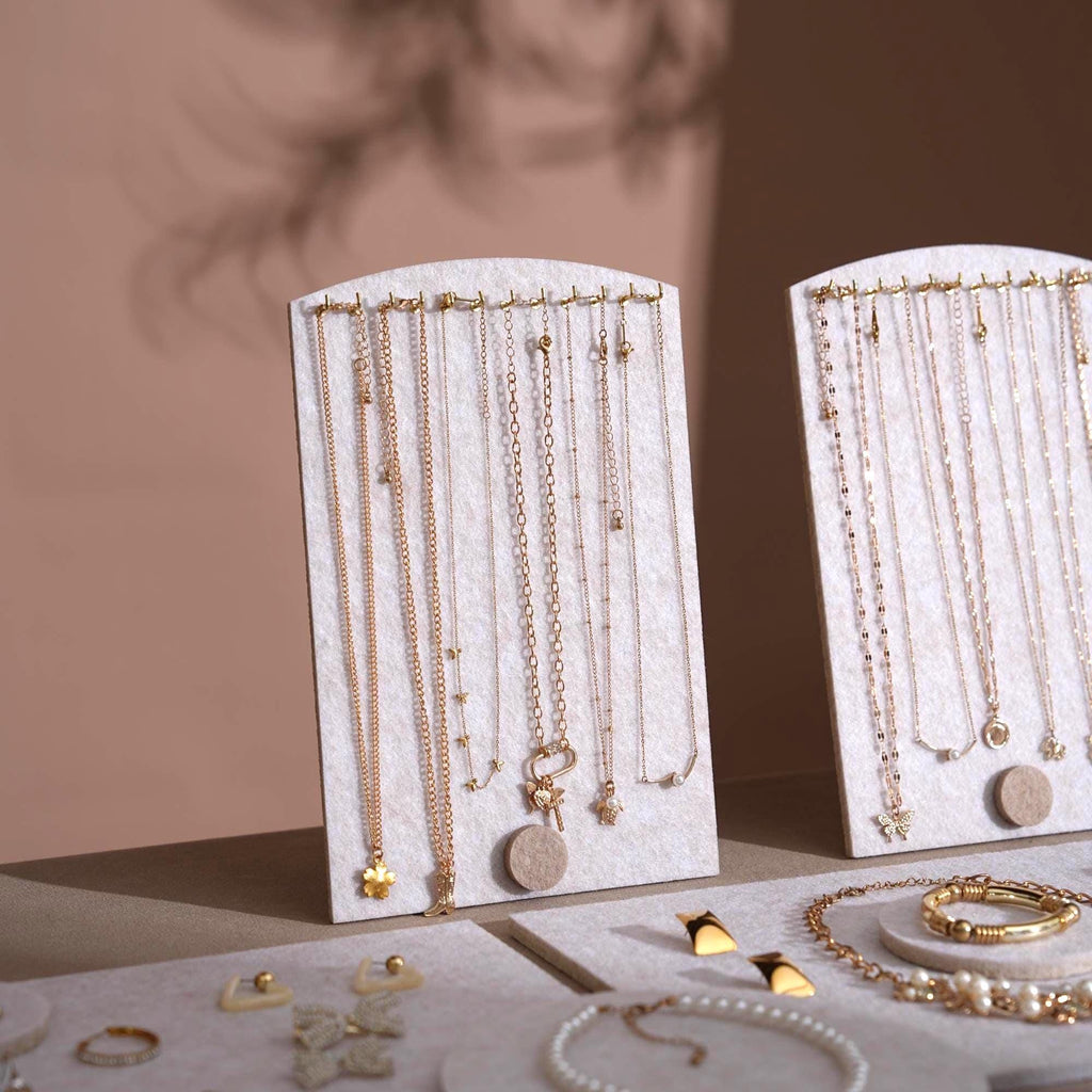 Off White Felt Jewelry Display Set: Ring, Necklace, Bracelet Showcase