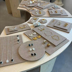 Beige Felt Jewelry Display Set: Ring, Necklace, Bracelet and Earring Showcase Prop