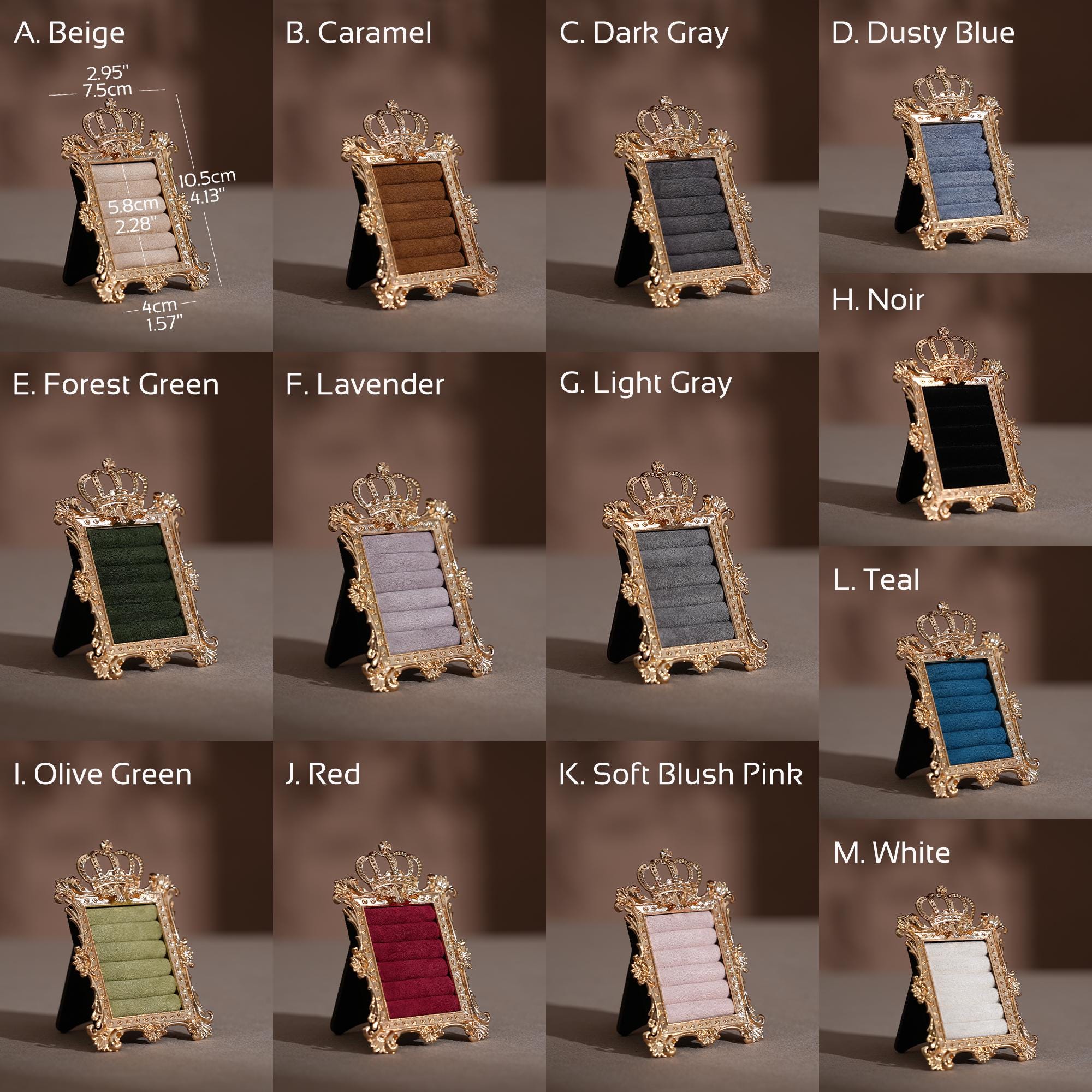 Gold Crown Ring Holder: Vegan Suede Jewelry Display Frame